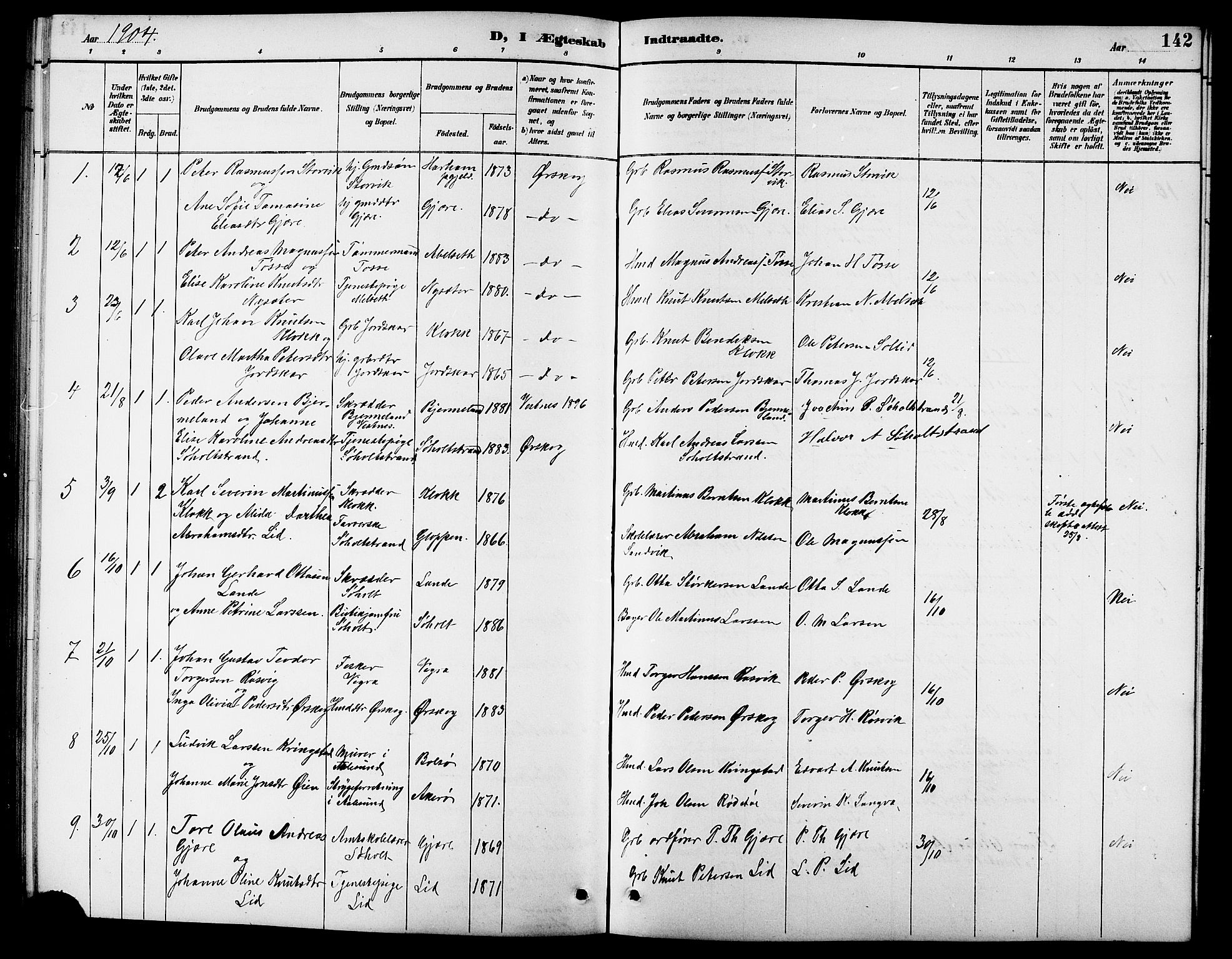 Ministerialprotokoller, klokkerbøker og fødselsregistre - Møre og Romsdal, AV/SAT-A-1454/522/L0327: Parish register (copy) no. 522C06, 1890-1915, p. 142