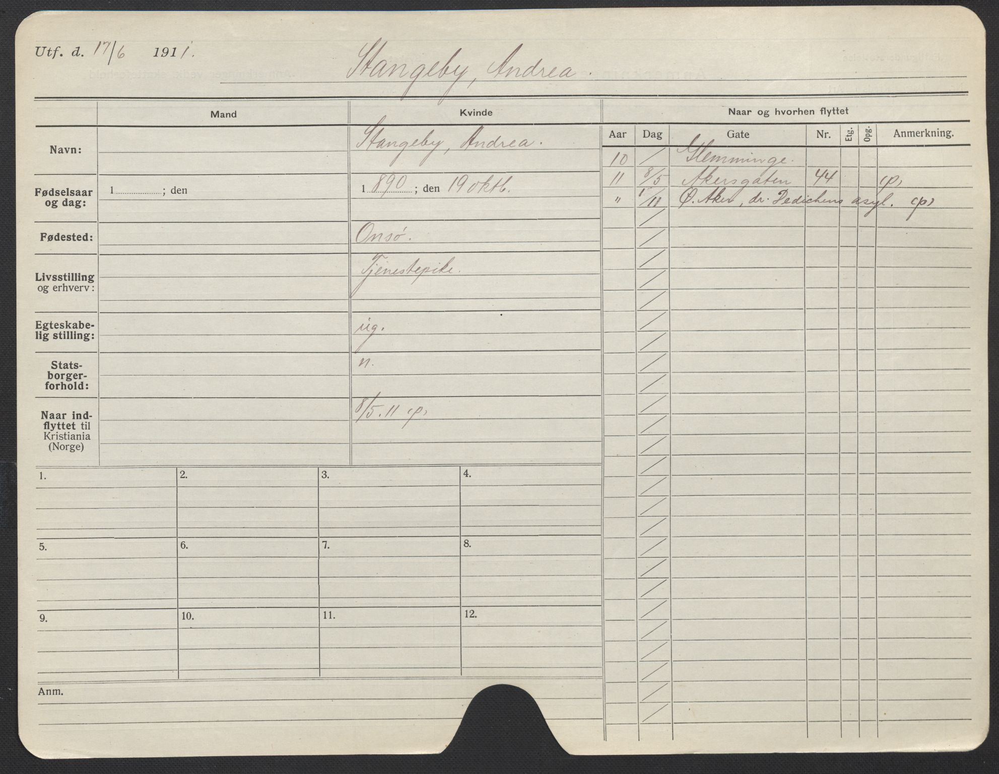 Oslo folkeregister, Registerkort, SAO/A-11715/F/Fa/Fac/L0024: Kvinner, 1906-1914, p. 203a