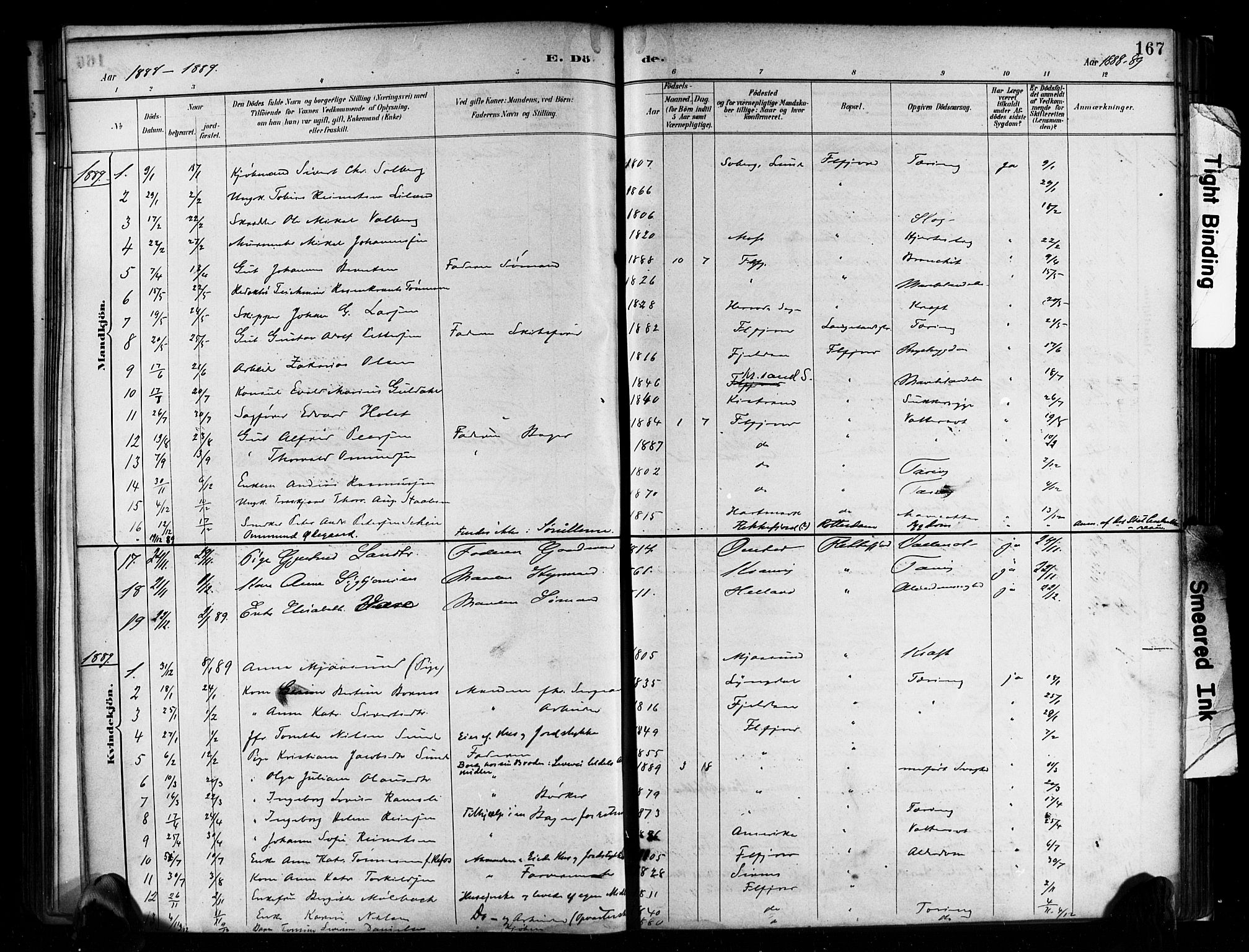 Flekkefjord sokneprestkontor, SAK/1111-0012/F/Fa/Faa/L0001: Parish register (official) no. A 1, 1885-1900, p. 167