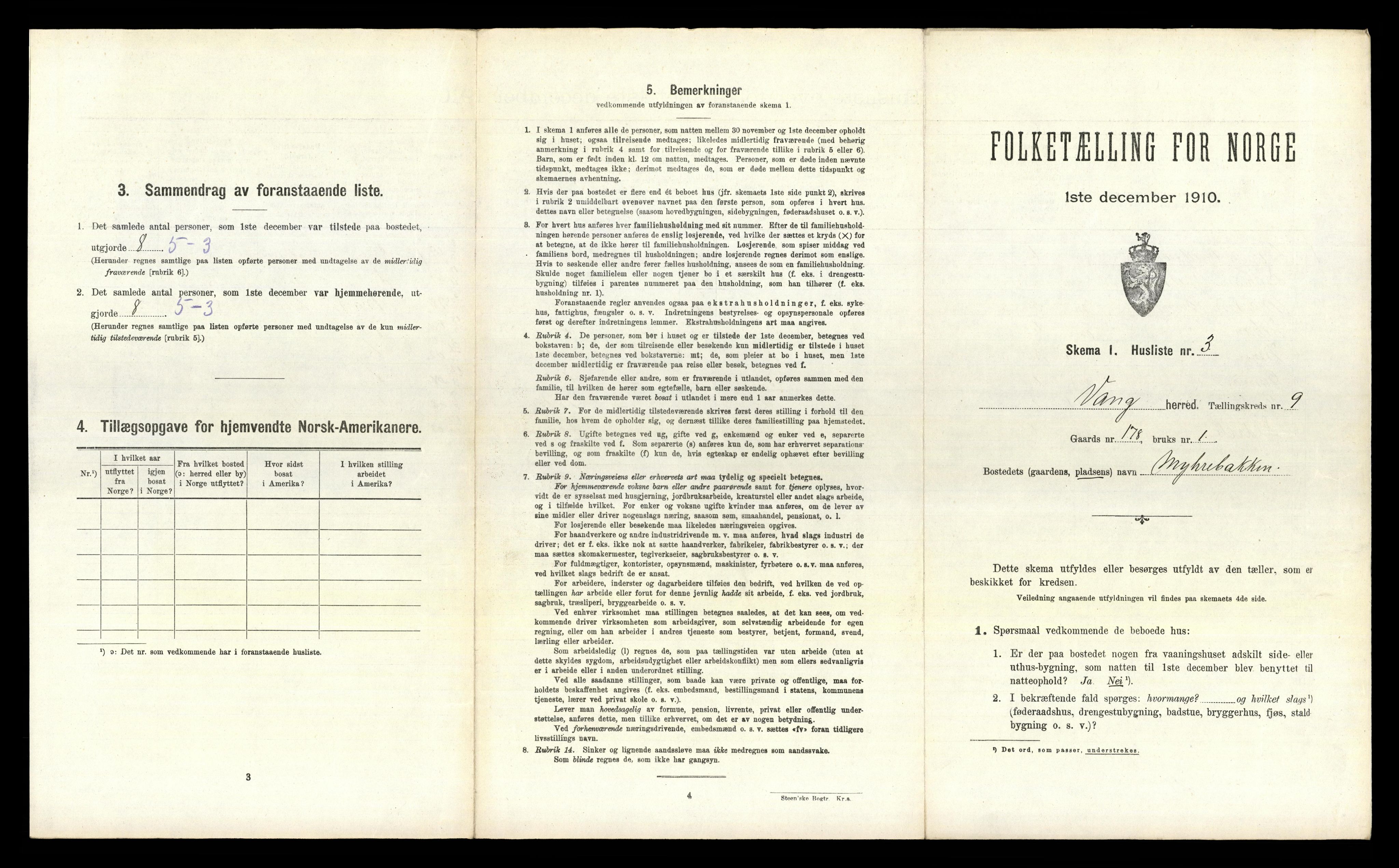 RA, 1910 census for Vang, 1910, p. 2015