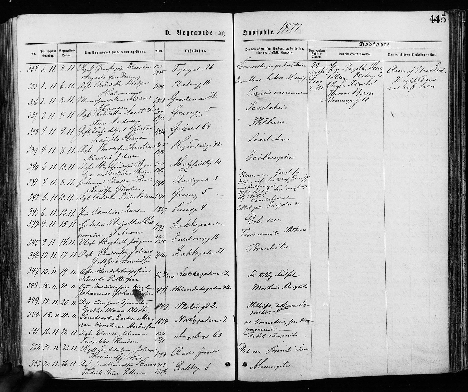 Grønland prestekontor Kirkebøker, AV/SAO-A-10848/F/Fa/L0005: Parish register (official) no. 5, 1869-1880, p. 445