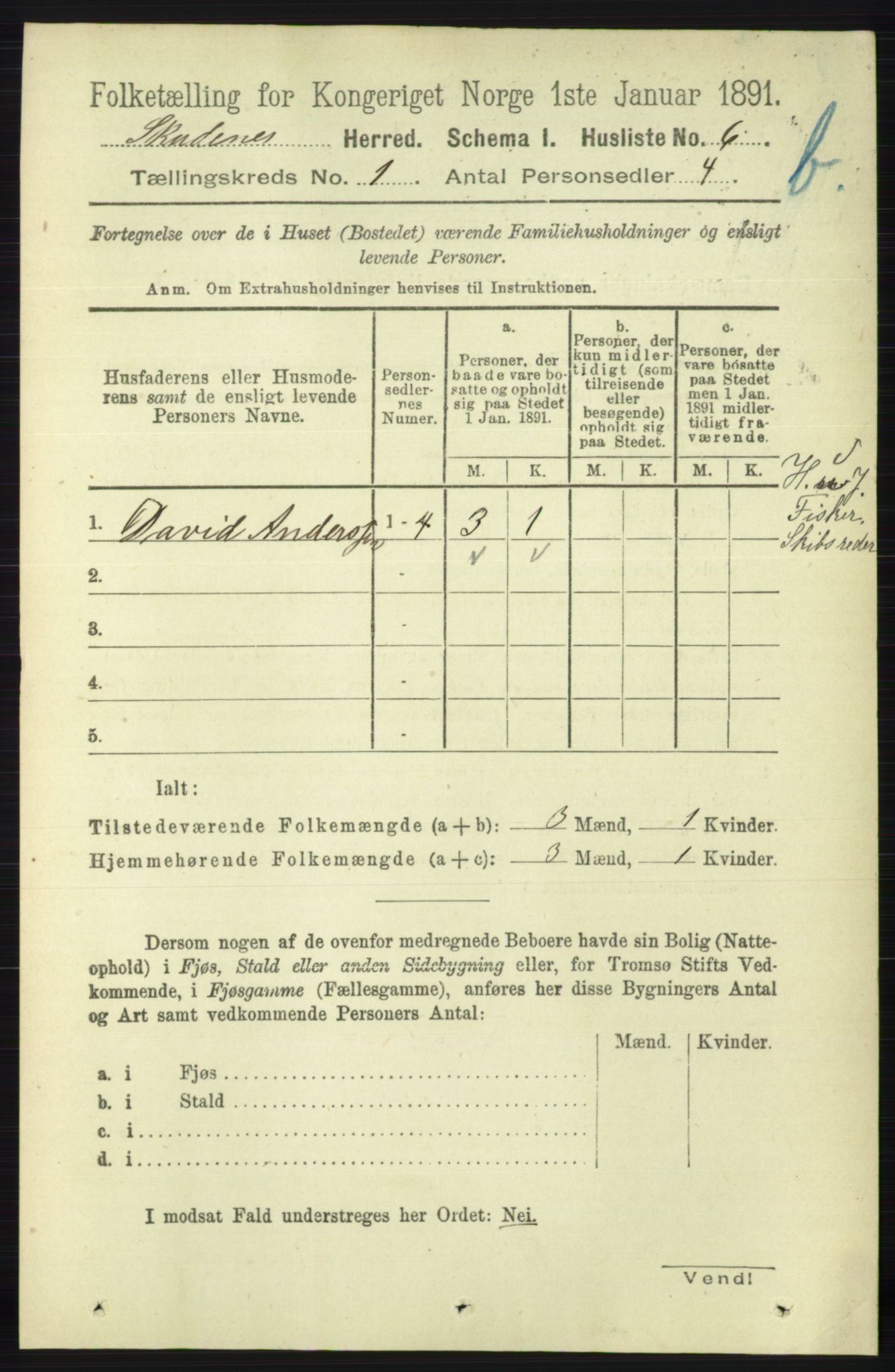 RA, 1891 census for 1150 Skudenes, 1891, p. 3351