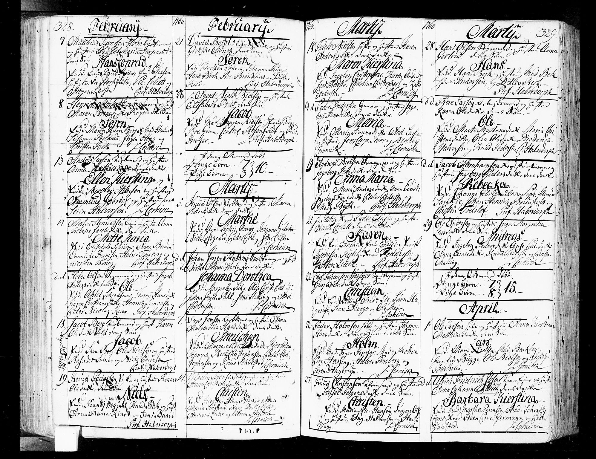 Oslo domkirke Kirkebøker, SAO/A-10752/F/Fa/L0004: Parish register (official) no. 4, 1743-1786, p. 328-329