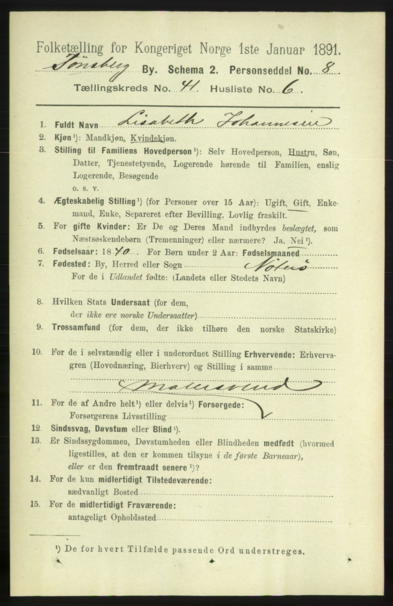 RA, 1891 census for 0705 Tønsberg, 1891, p. 8807