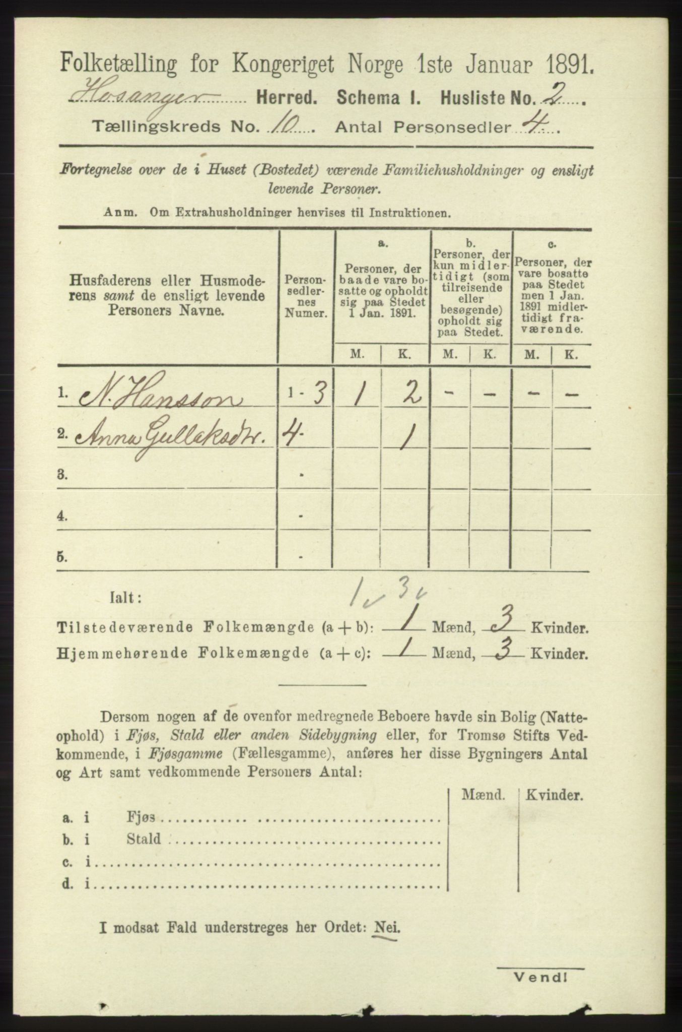 RA, 1891 census for 1253 Hosanger, 1891, p. 3427