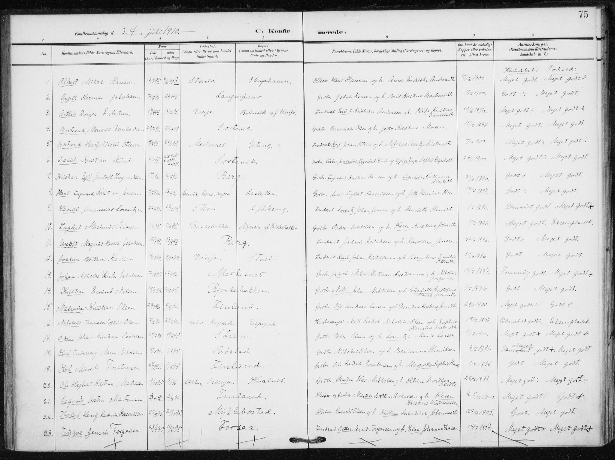 Tranøy sokneprestkontor, SATØ/S-1313/I/Ia/Iaa/L0013kirke: Parish register (official) no. 13, 1905-1922, p. 75