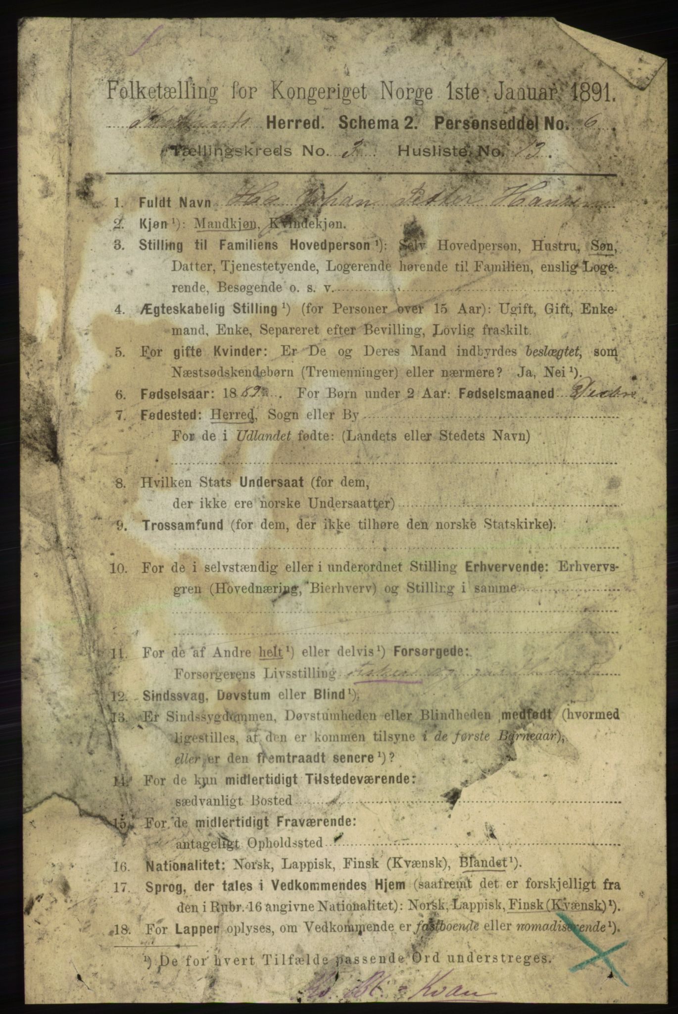 RA, 1891 census for 2020 Kistrand, 1891, p. 1361