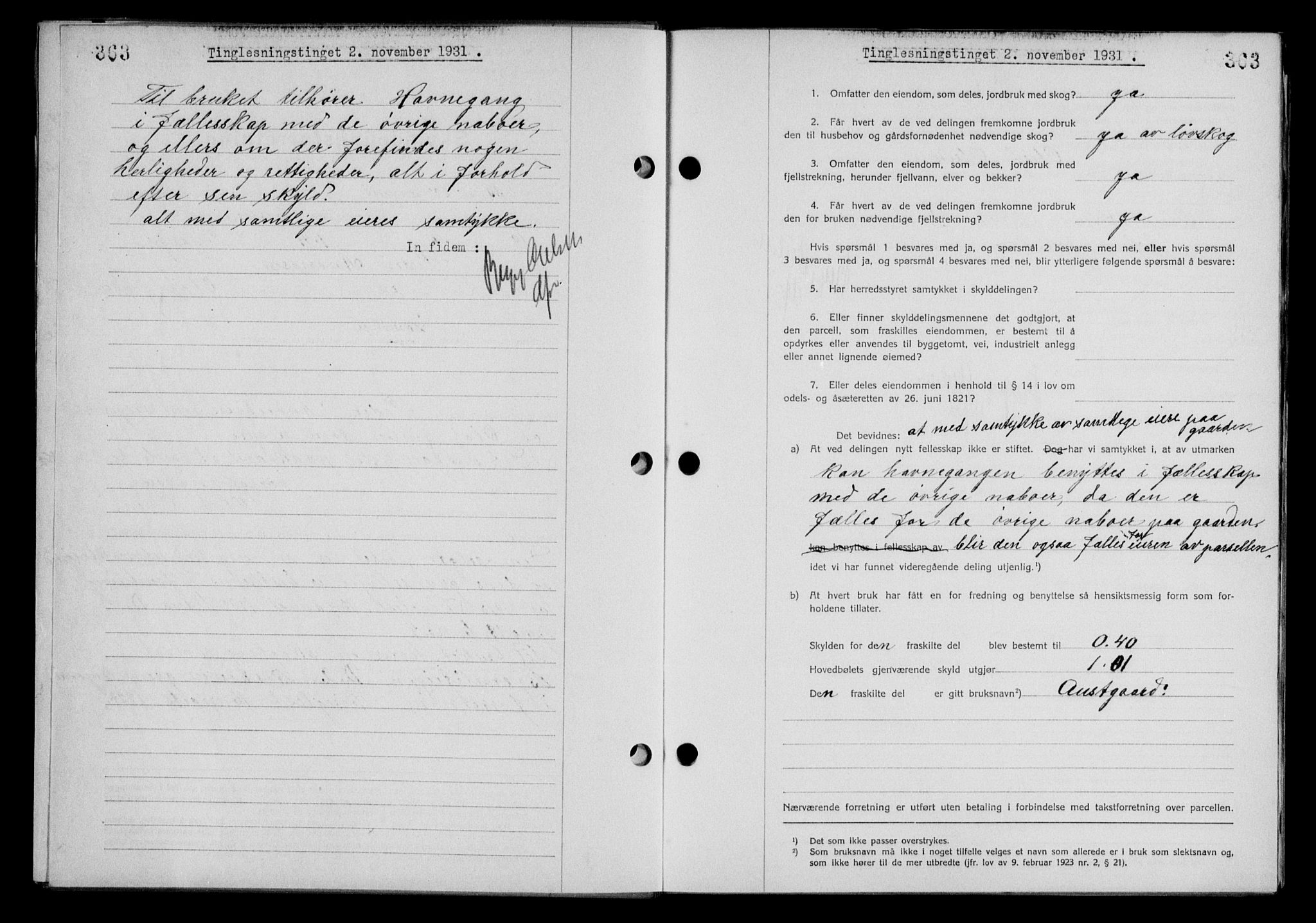 Steigen og Ofoten sorenskriveri, AV/SAT-A-0030/1/2/2C/L0019: Mortgage book no. 22, 1931-1931, Deed date: 02.11.1931