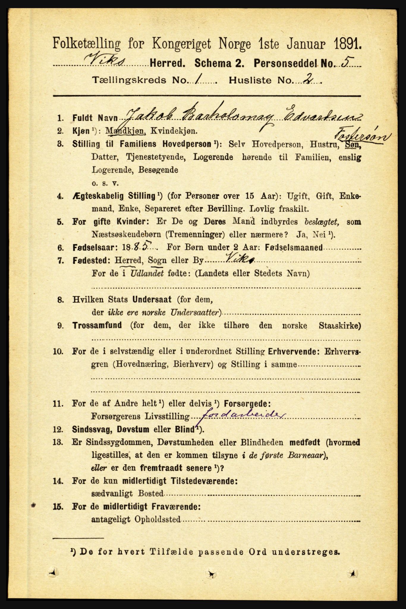 RA, 1891 census for 1417 Vik, 1891, p. 142