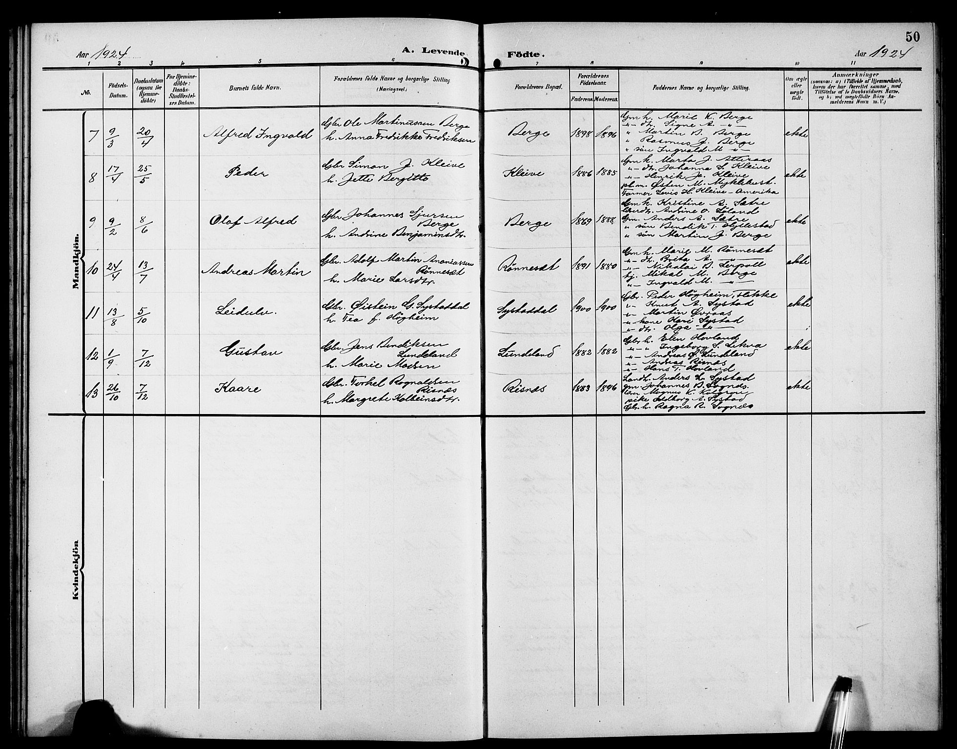 Hyllestad sokneprestembete, SAB/A-80401: Parish register (copy) no. A 3, 1906-1925, p. 50