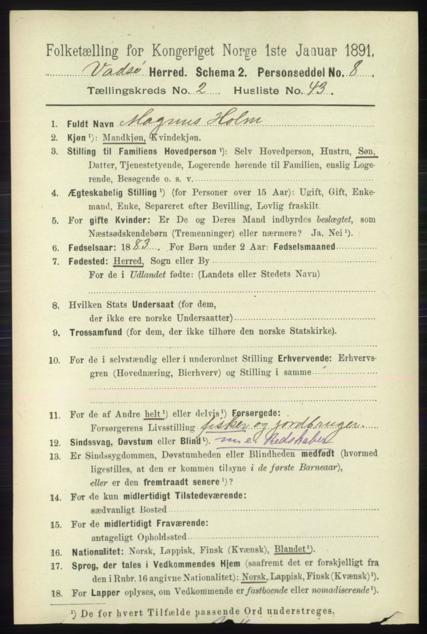 RA, 1891 census for 2029 Vadsø, 1891, p. 735