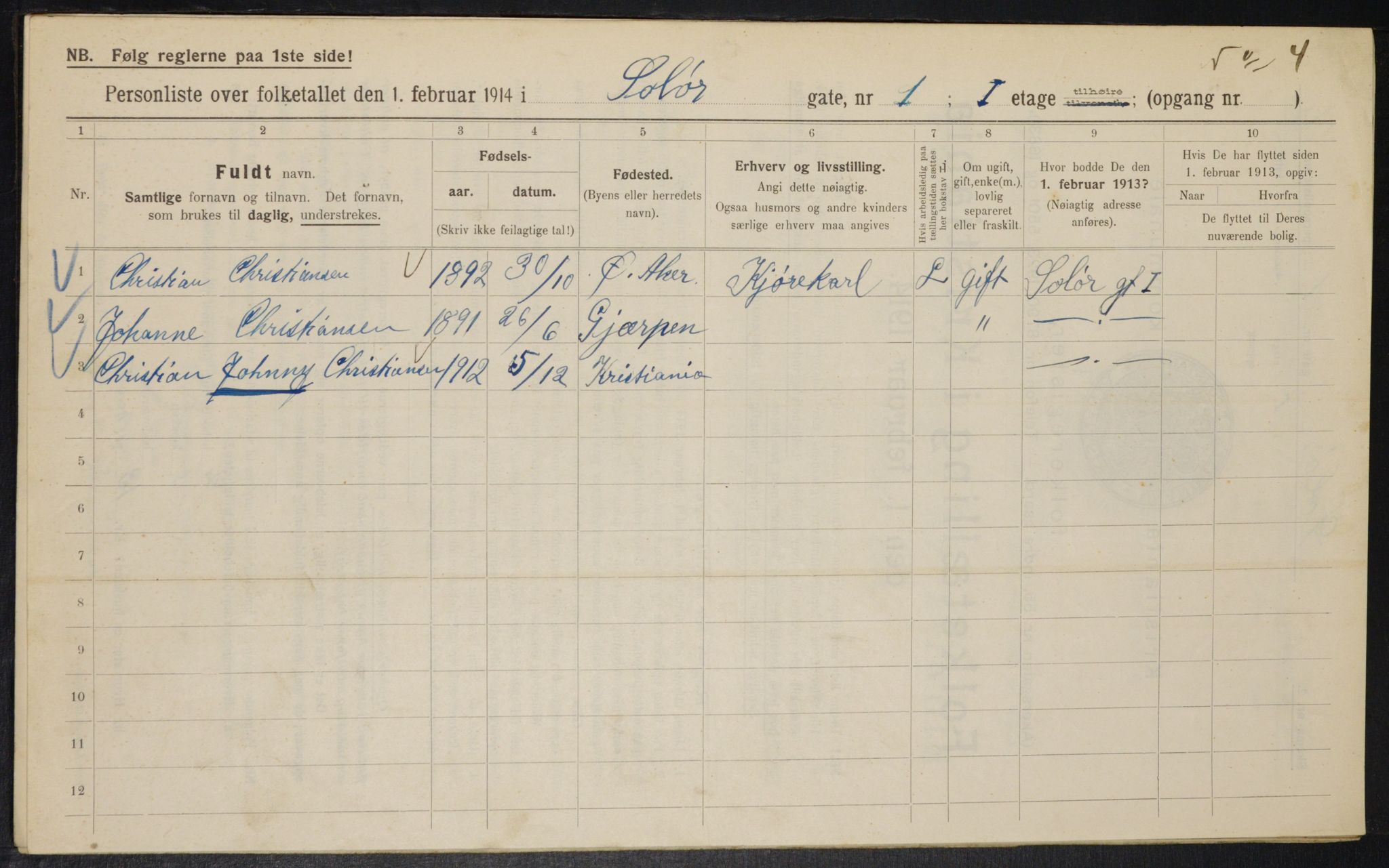 OBA, Municipal Census 1914 for Kristiania, 1914, p. 99561