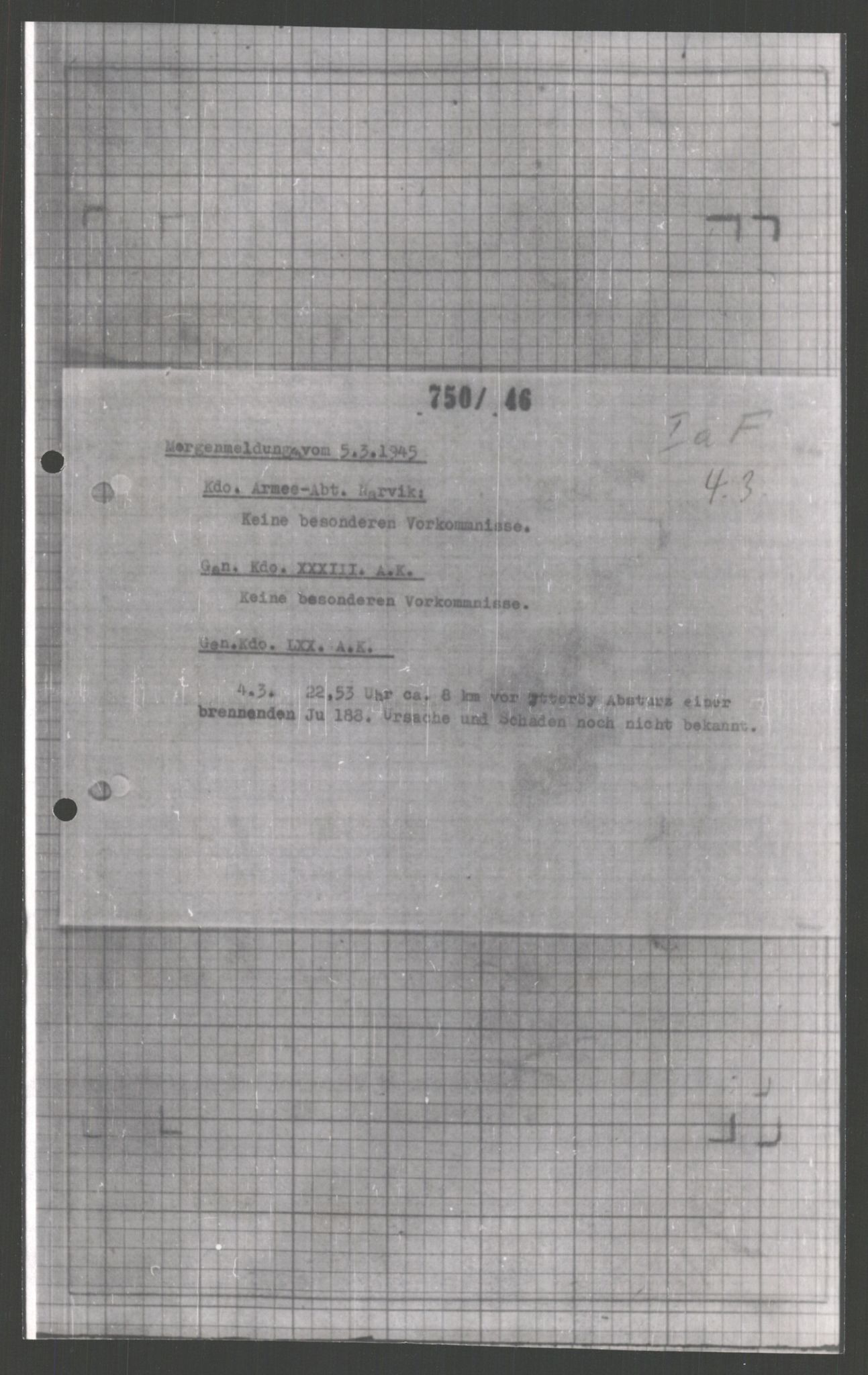 Forsvarets Overkommando. 2 kontor. Arkiv 11.4. Spredte tyske arkivsaker, AV/RA-RAFA-7031/D/Dar/Dara/L0003: Krigsdagbøker for 20. Gebirgs-Armee-Oberkommando (AOK 20), 1945, p. 443