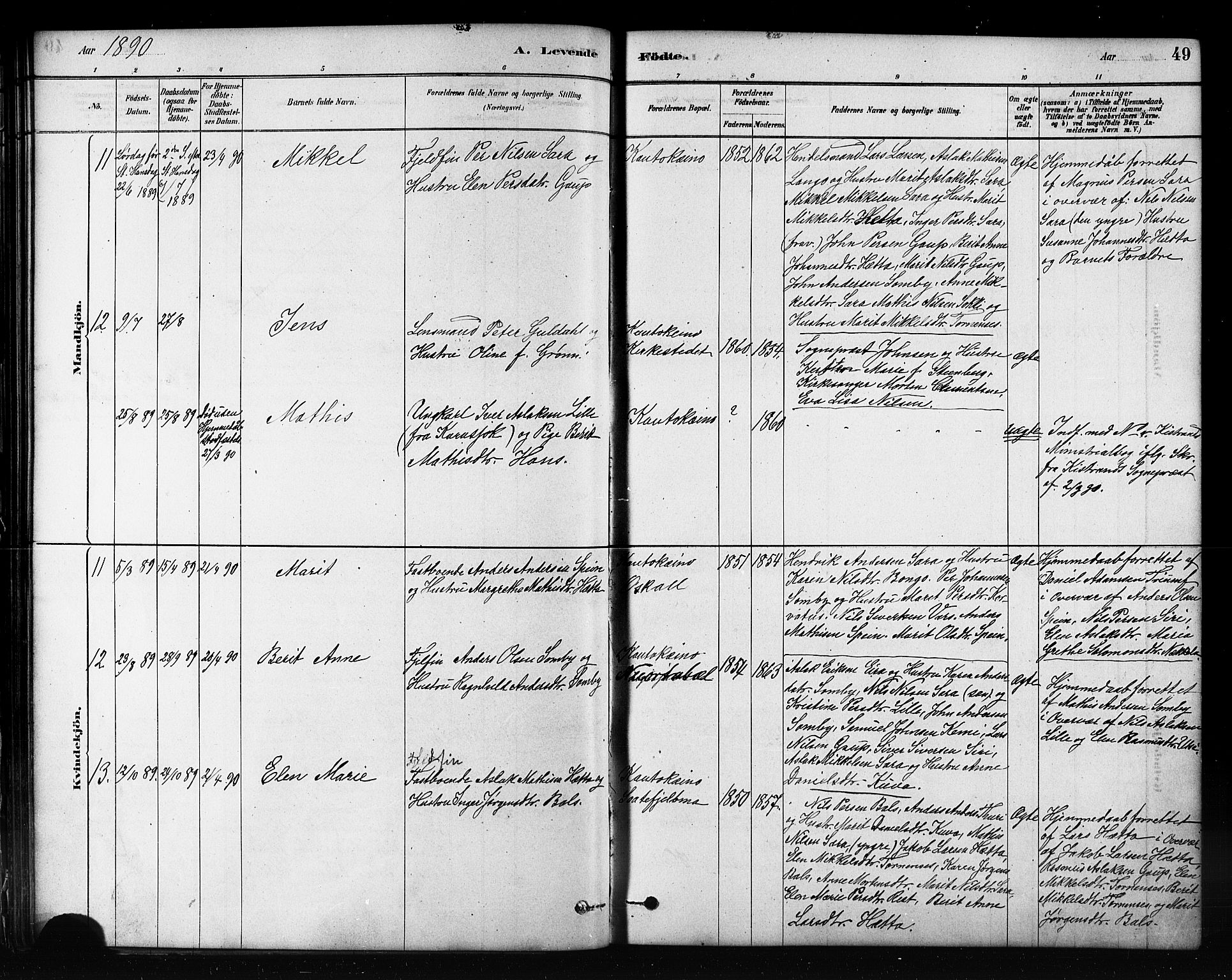 Kautokeino sokneprestembete, SATØ/S-1340/H/Hb/L0002.klokk: Parish register (copy) no. 2, 1877-1896, p. 49