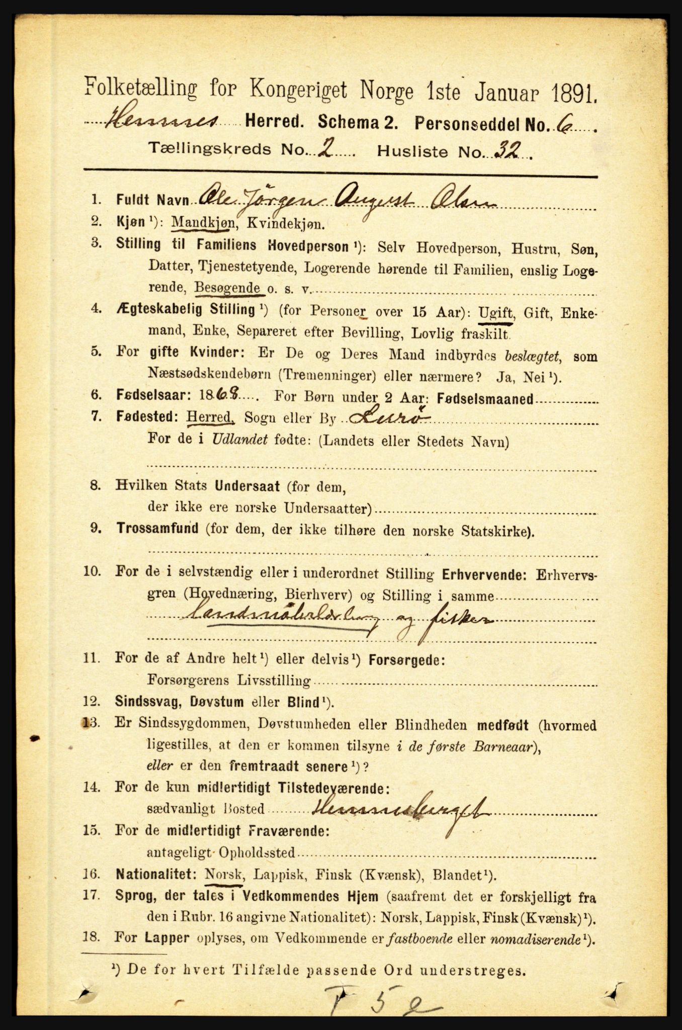 RA, 1891 census for 1832 Hemnes, 1891, p. 1465