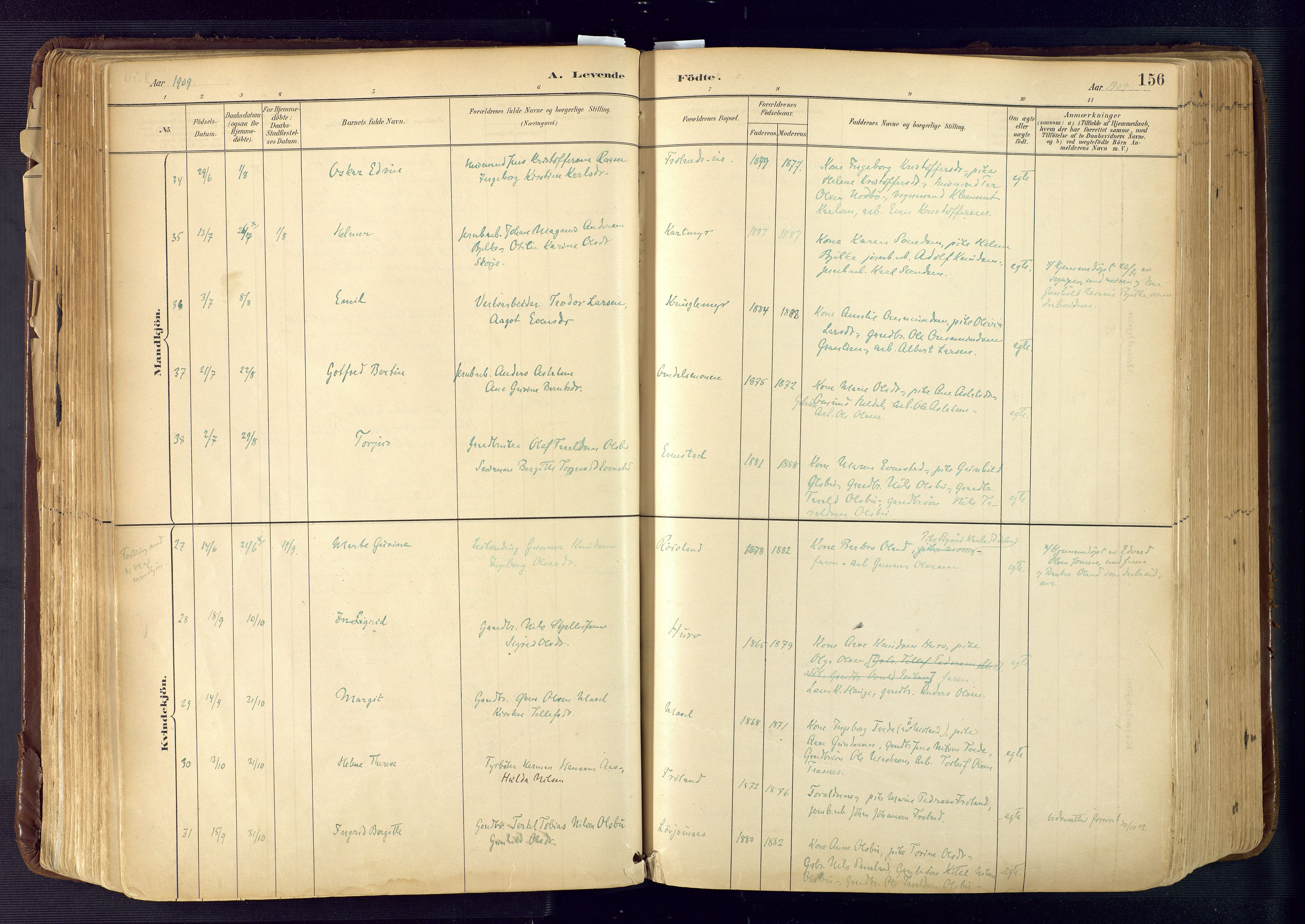 Froland sokneprestkontor, AV/SAK-1111-0013/F/Fa/L0005: Parish register (official) no. A 5, 1882-1921, p. 156