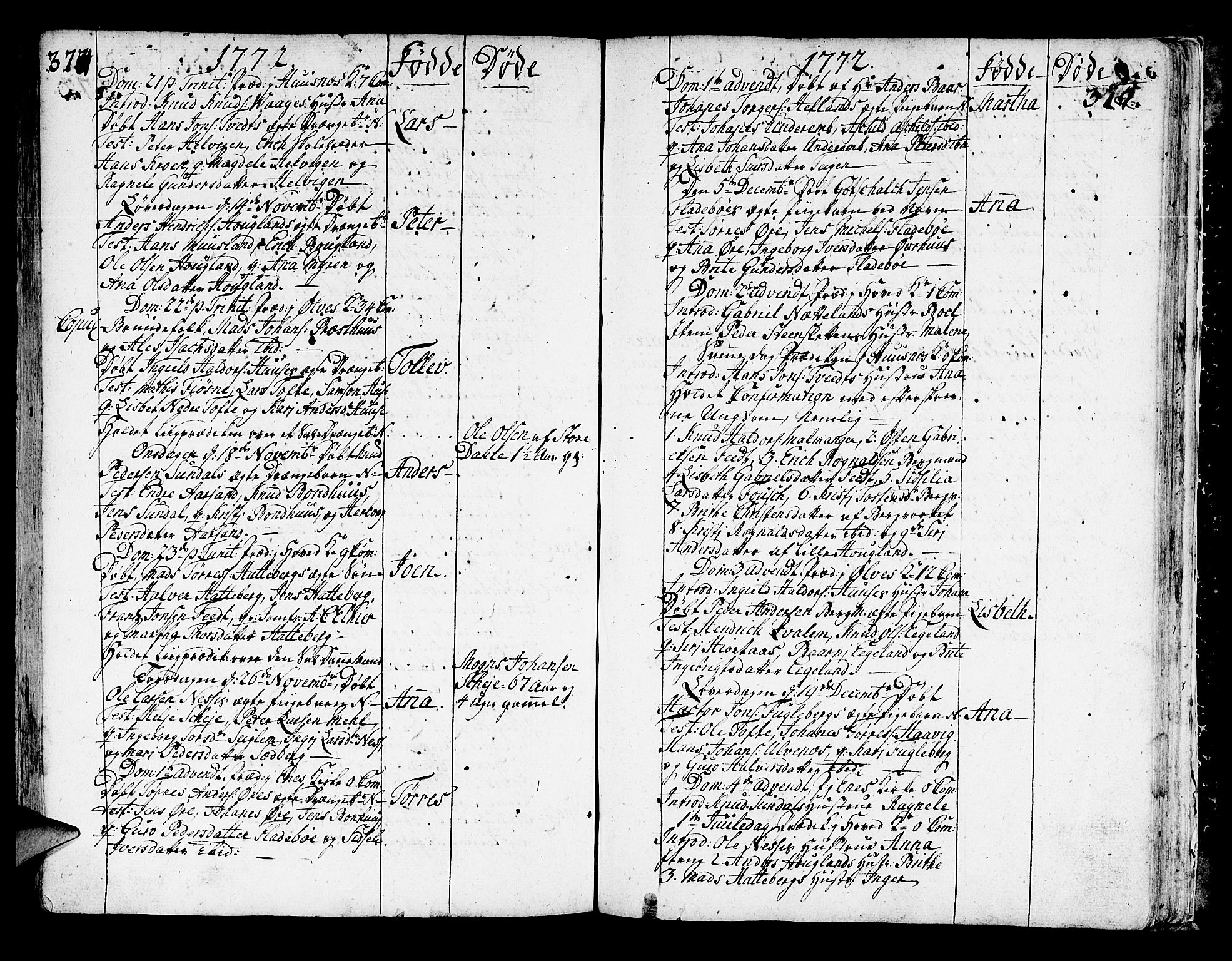 Kvinnherad sokneprestembete, SAB/A-76401/H/Haa: Parish register (official) no. A 3, 1754-1777, p. 374-375