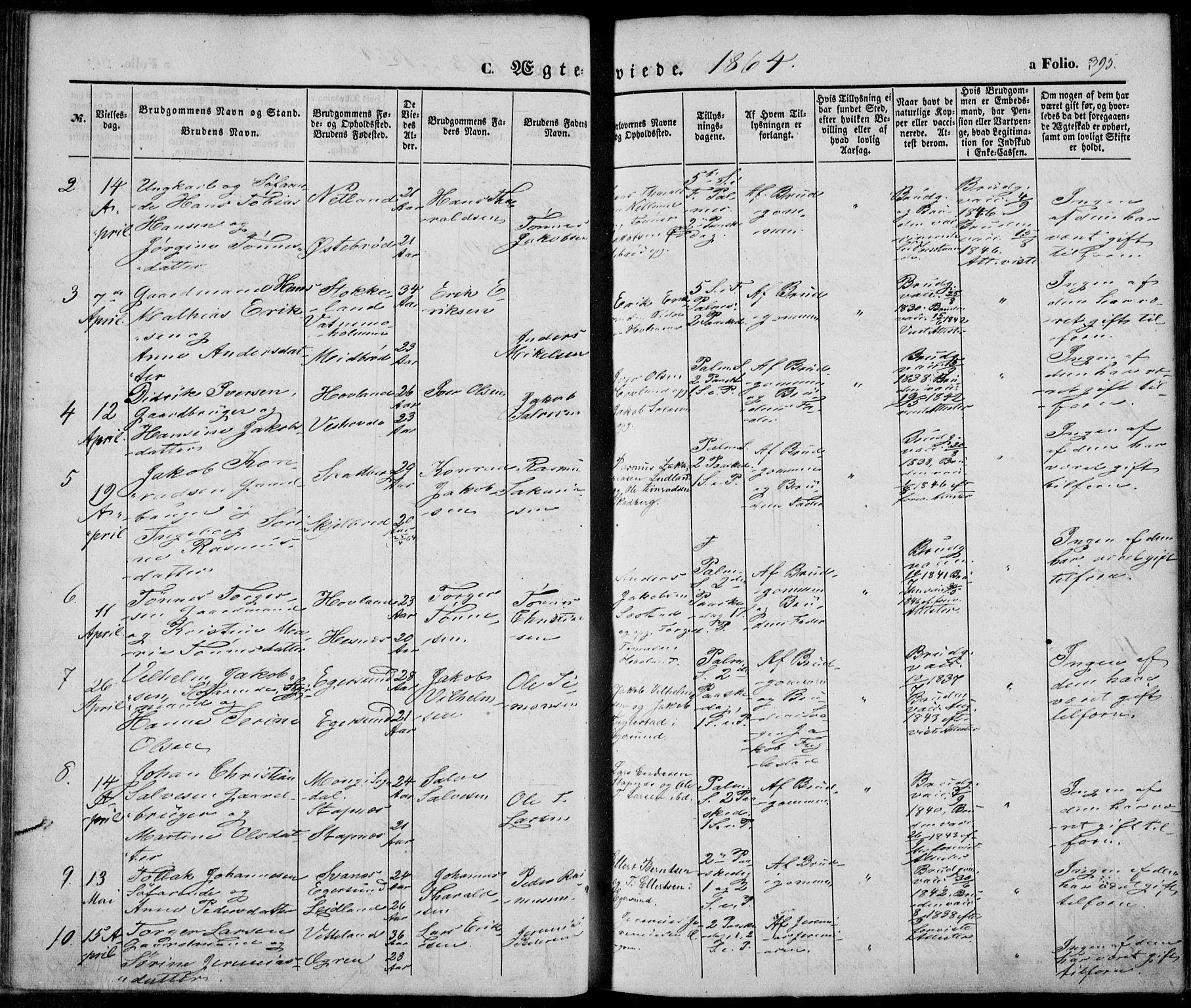 Eigersund sokneprestkontor, SAST/A-101807/S08/L0013: Parish register (official) no. A 12.2, 1850-1865, p. 395