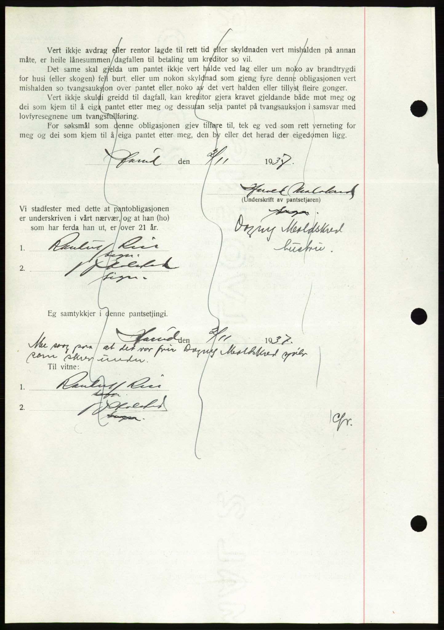 Søre Sunnmøre sorenskriveri, AV/SAT-A-4122/1/2/2C/L0064: Mortgage book no. 58, 1937-1938, Diary no: : 1695/1937