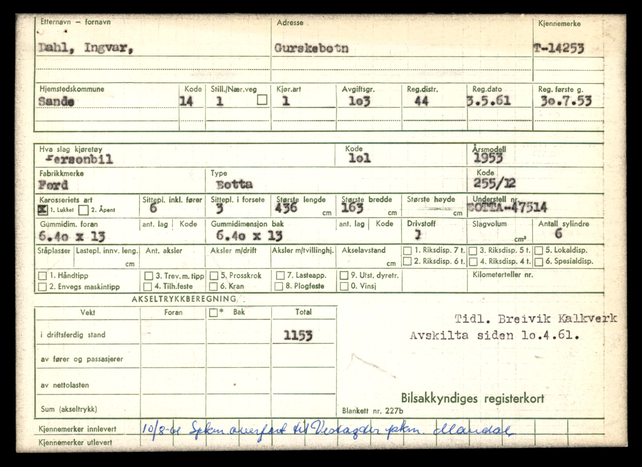 Møre og Romsdal vegkontor - Ålesund trafikkstasjon, AV/SAT-A-4099/F/Fe/L0044: Registreringskort for kjøretøy T 14205 - T 14319, 1927-1998, p. 1456