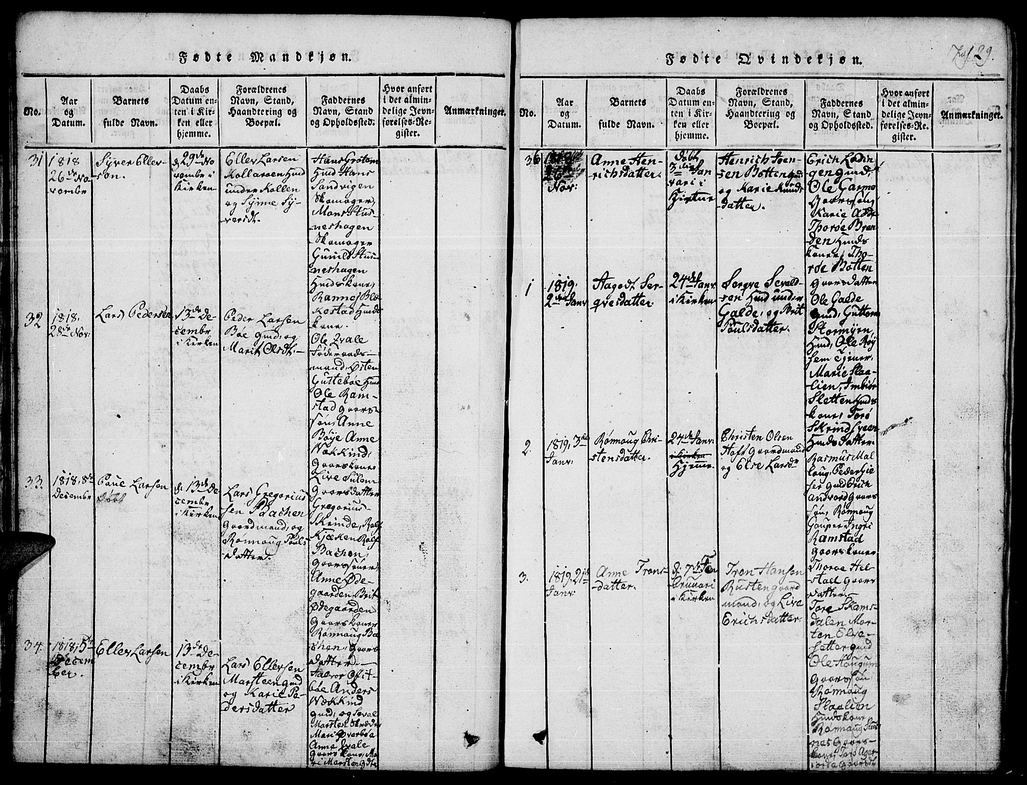 Lom prestekontor, SAH/PREST-070/L/L0001: Parish register (copy) no. 1, 1815-1836, p. 29
