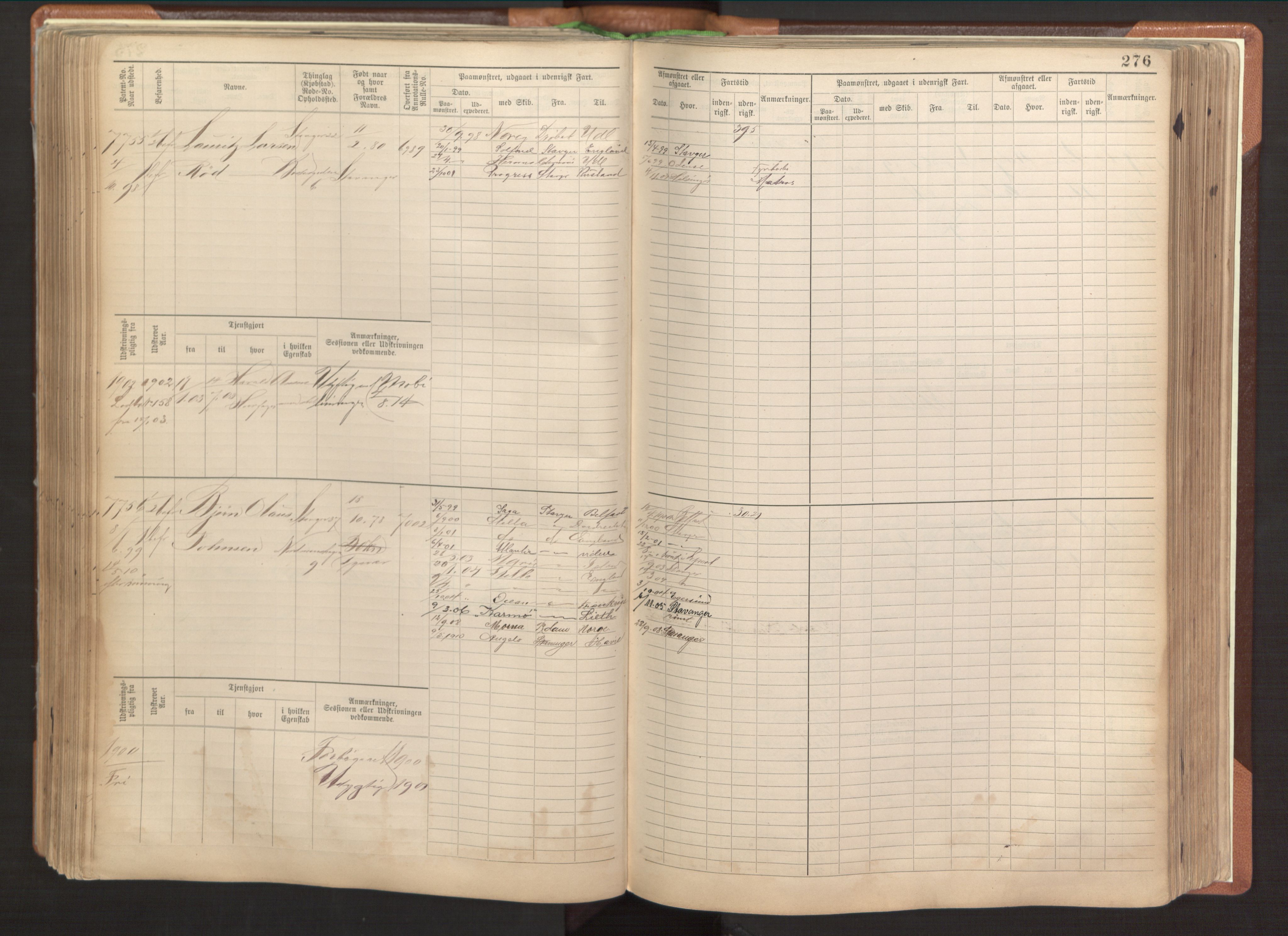 Stavanger sjømannskontor, SAST/A-102006/F/Fb/Fbb/L0022: Sjøfartshovedrulle patnentnr. 7205-8160 (dublett), 1894, p. 280