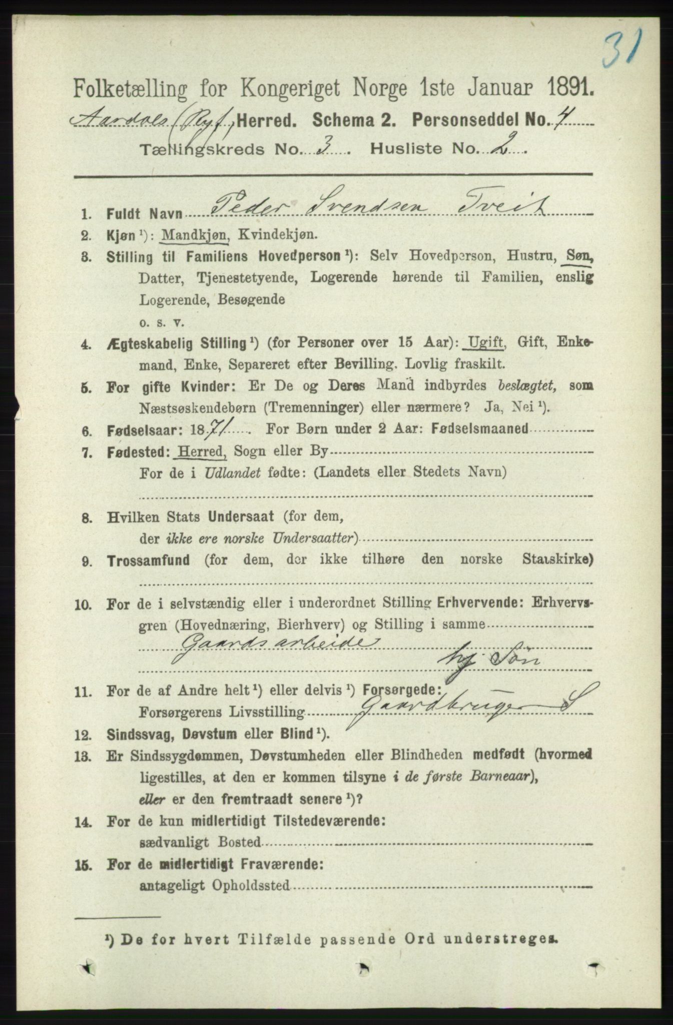 RA, 1891 census for 1131 Årdal, 1891, p. 833