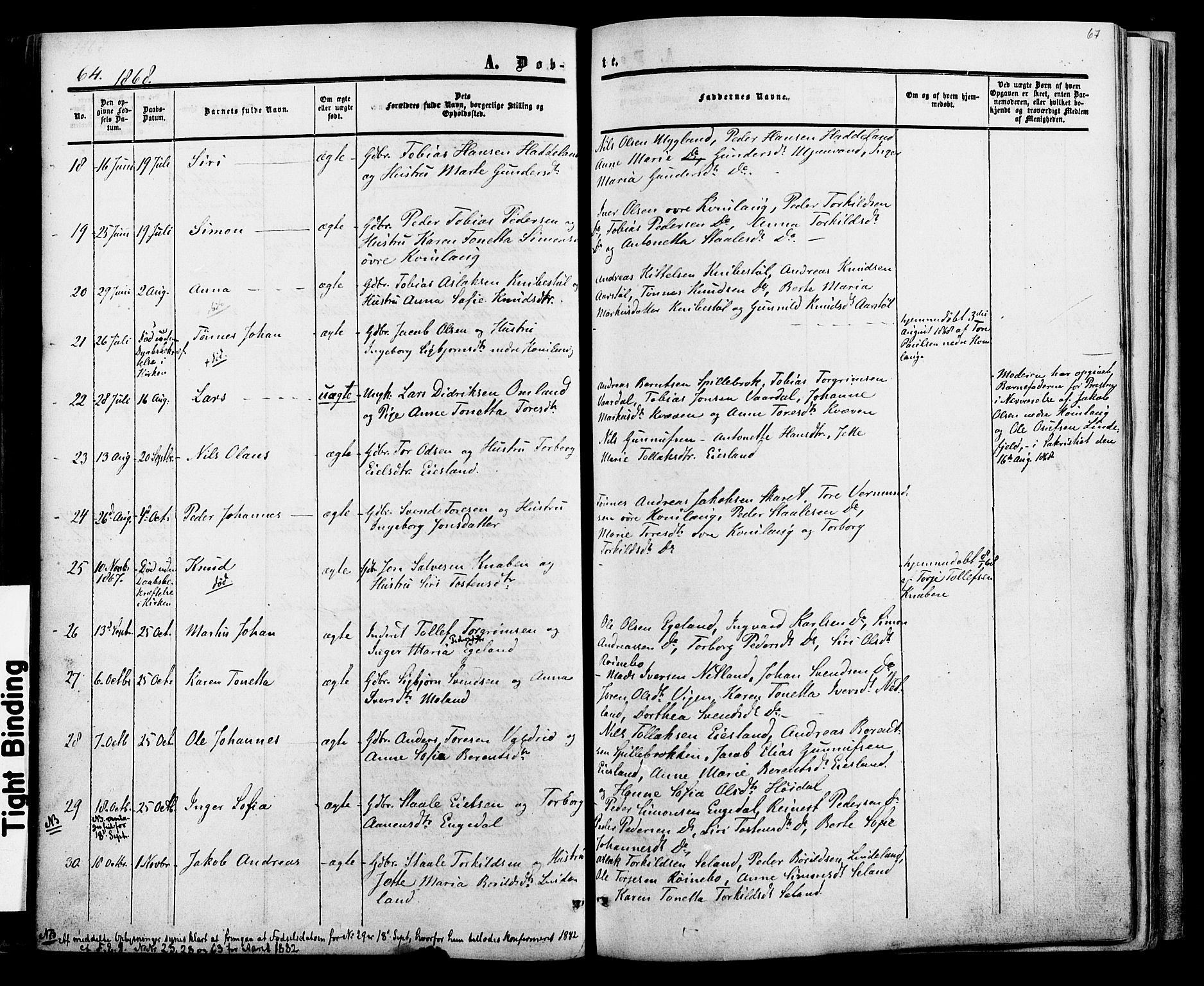 Fjotland sokneprestkontor, AV/SAK-1111-0010/F/Fa/L0001: Parish register (official) no. A 1, 1850-1879, p. 67