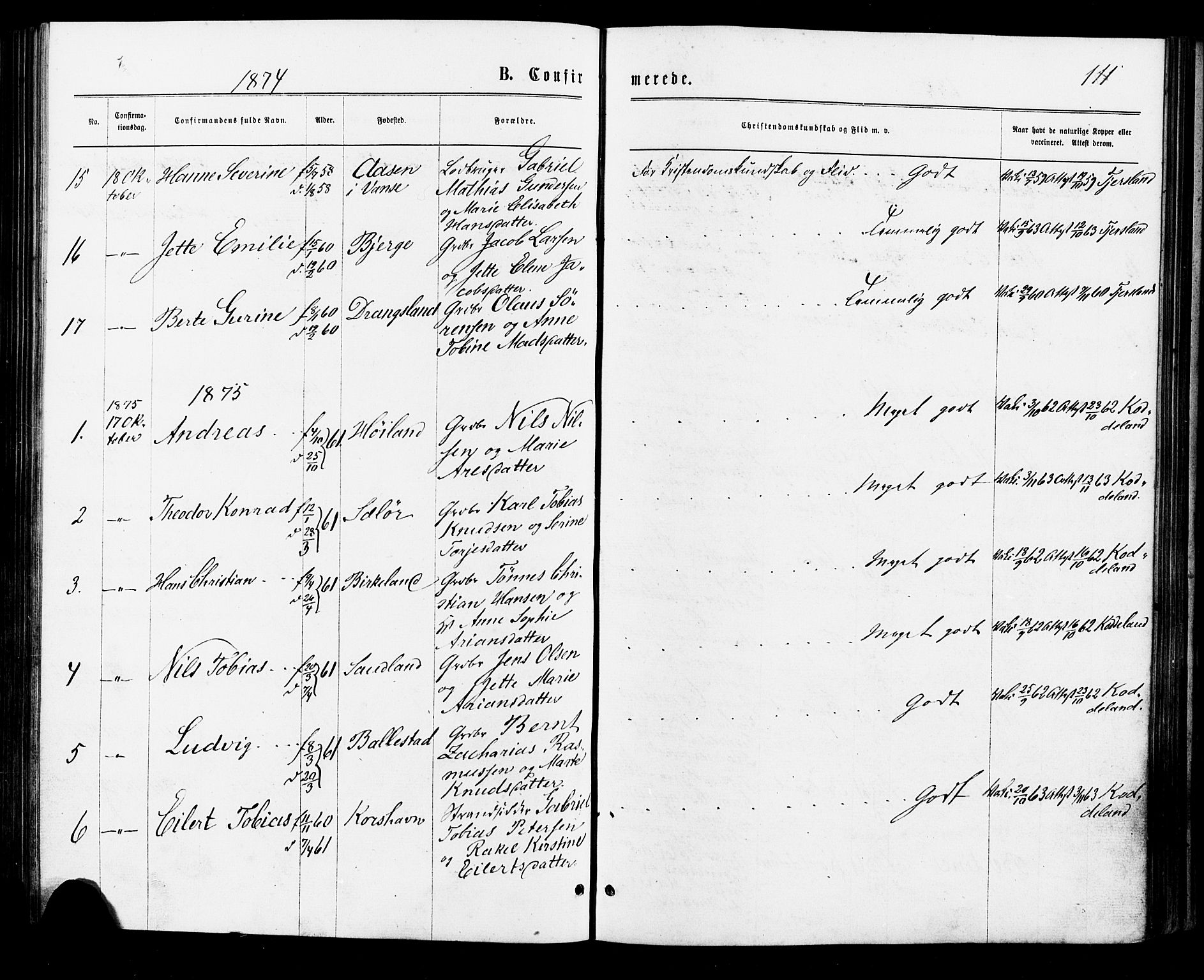 Lyngdal sokneprestkontor, AV/SAK-1111-0029/F/Fa/Faa/L0003: Parish register (official) no. A 3, 1871-1882, p. 111