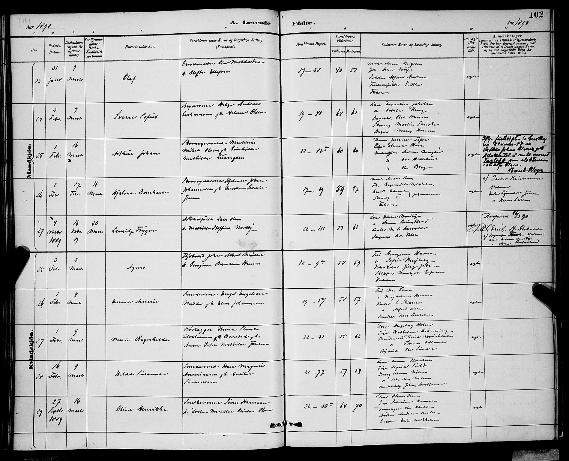 Korskirken sokneprestembete, AV/SAB-A-76101/H/Hab: Parish register (copy) no. B 9, 1887-1896, p. 102