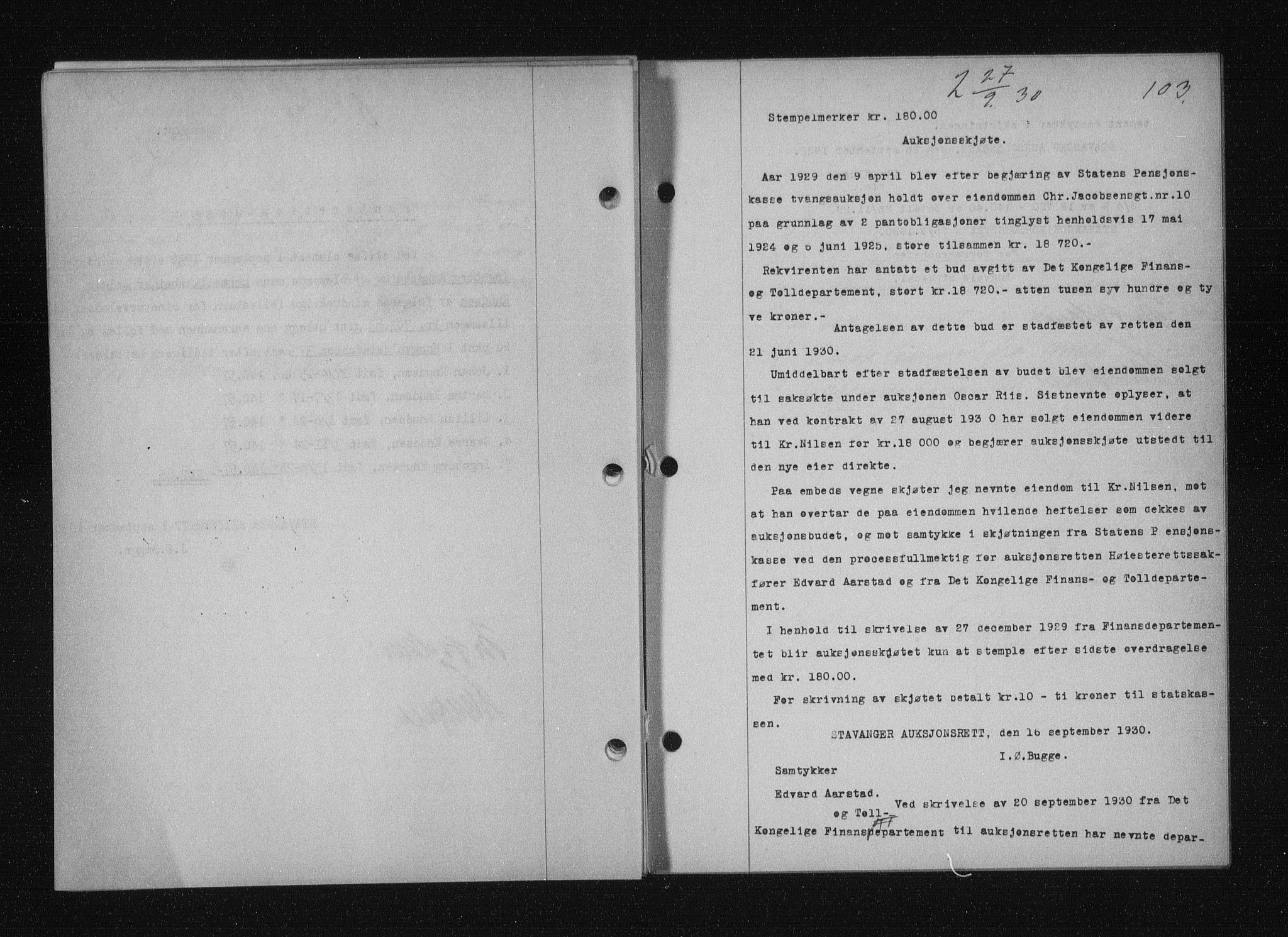 Stavanger byfogd, SAST/A-101408/001/4/41/410/410BB/L0058: Mortgage book no. 48, 1930-1931, Deed date: 27.09.1930