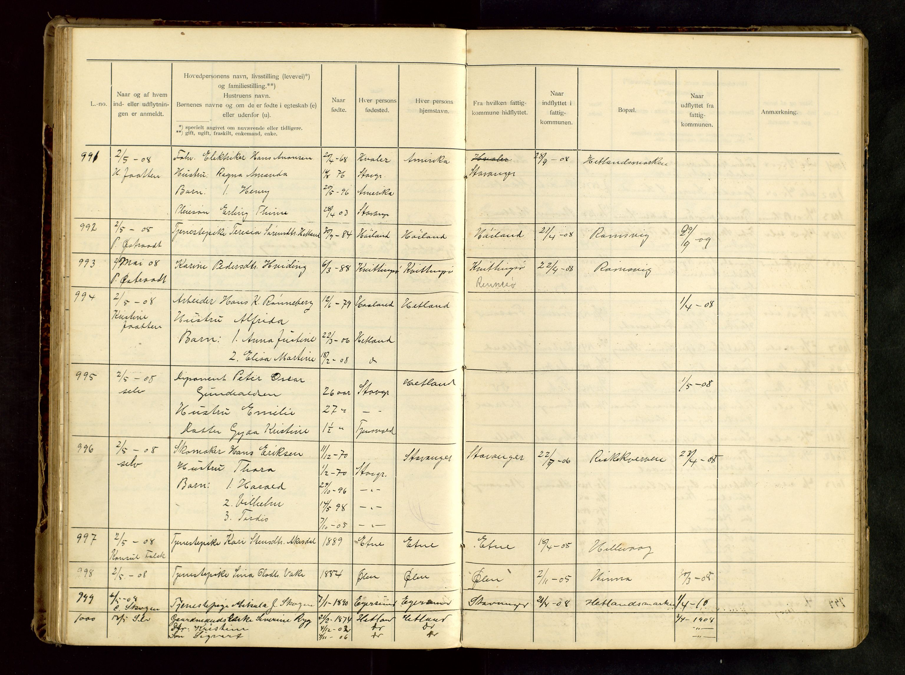 Hetland lensmannskontor, AV/SAST-A-100101/Gwa/L0001: Flytteprotokoll (er delt i to: 1a og 1b), 1901-1918, p. 80