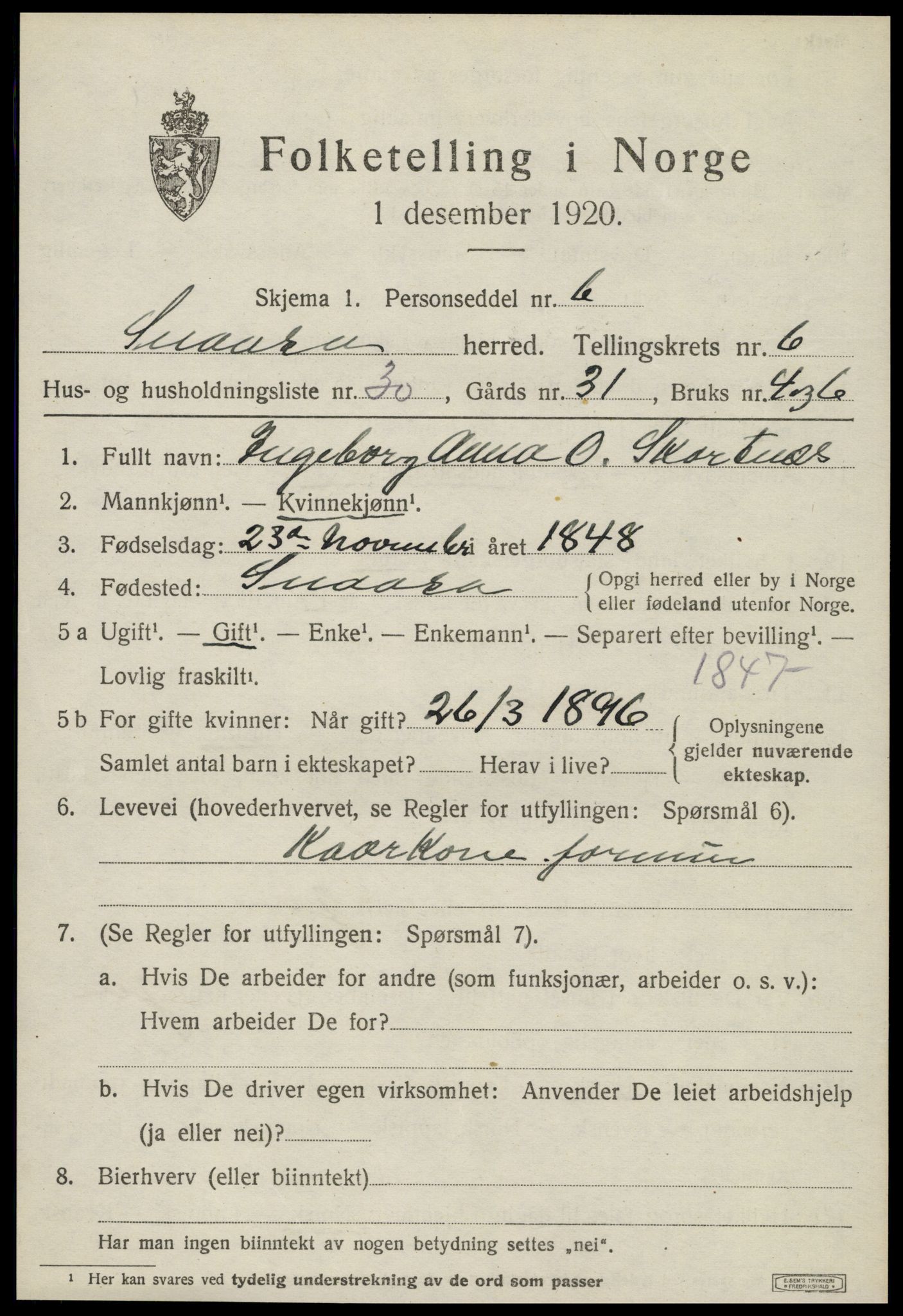 SAT, 1920 census for Snåsa, 1920, p. 2900