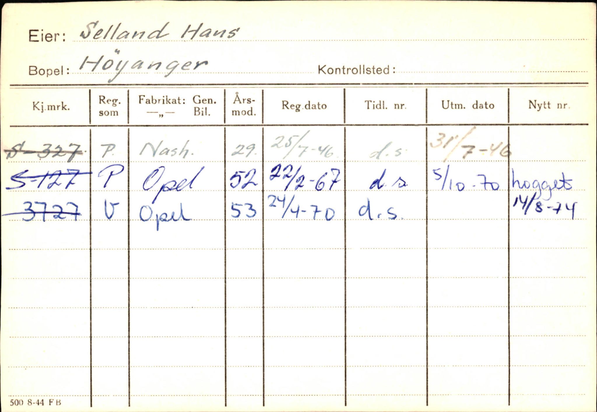 Statens vegvesen, Sogn og Fjordane vegkontor, AV/SAB-A-5301/4/F/L0131: Eigarregister Høyanger P-Å. Stryn S-Å, 1945-1975, p. 186