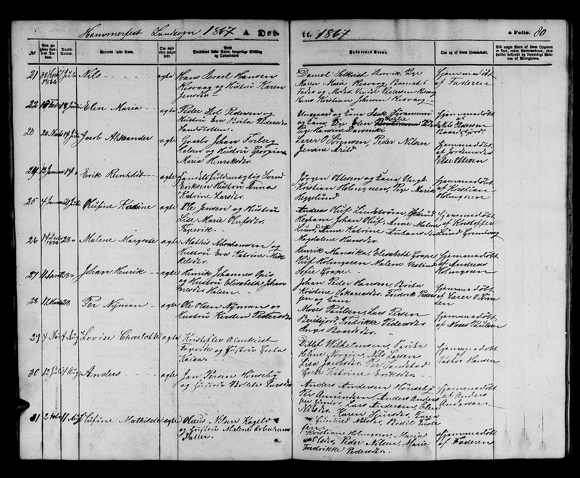 Hammerfest sokneprestkontor, AV/SATØ-S-1347/H/Hb/L0003.klokk: Parish register (copy) no. 3 /2, 1863-1868, p. 80