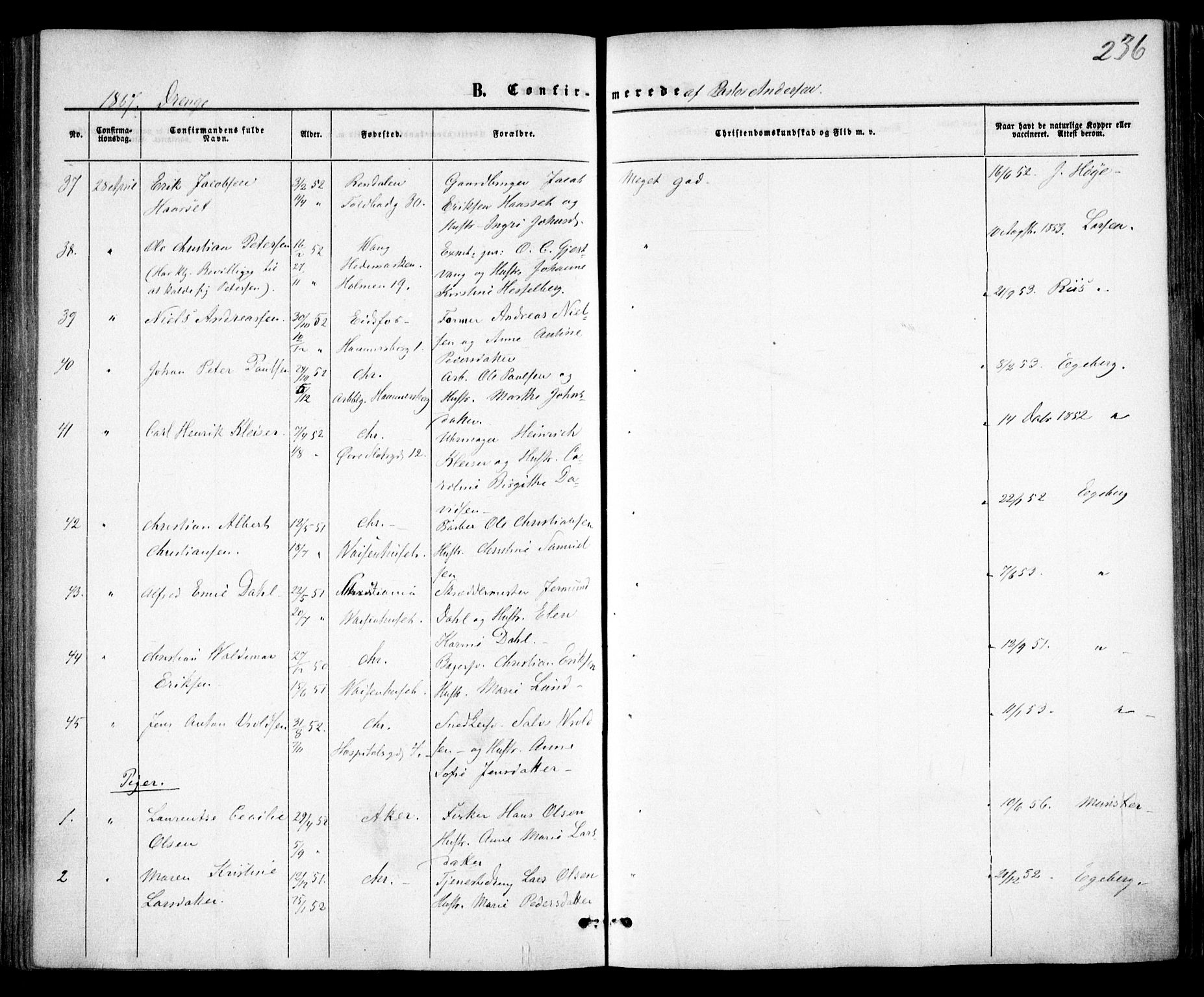 Trefoldighet prestekontor Kirkebøker, SAO/A-10882/F/Fb/L0001: Parish register (official) no. II 1, 1858-1871, p. 236