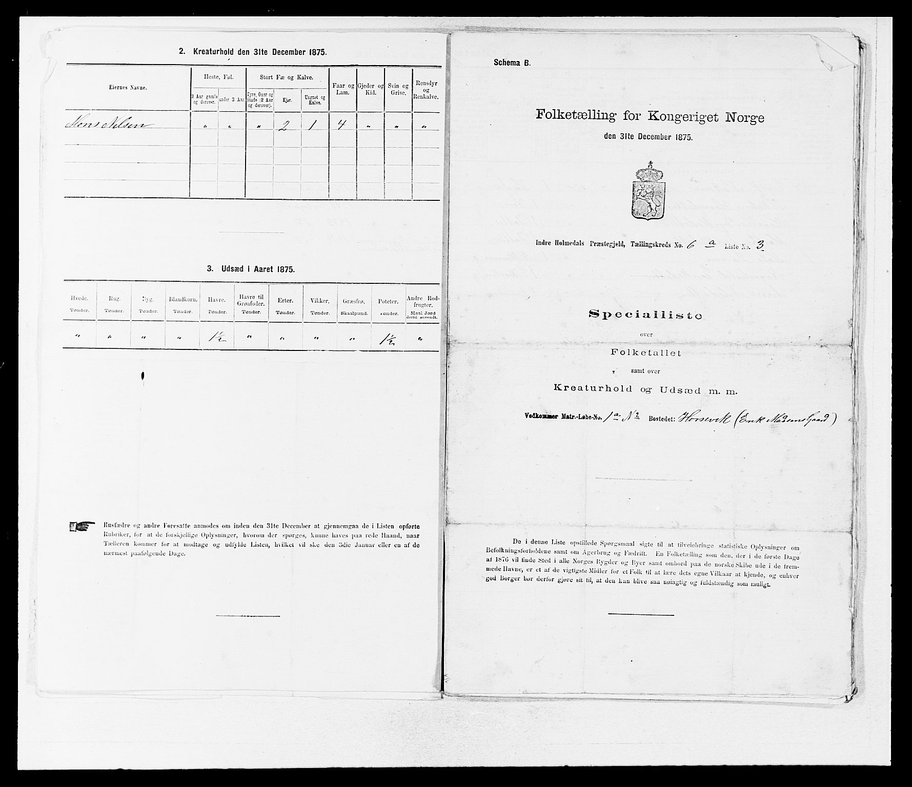 SAB, 1875 census for 1430P Indre Holmedal, 1875, p. 651