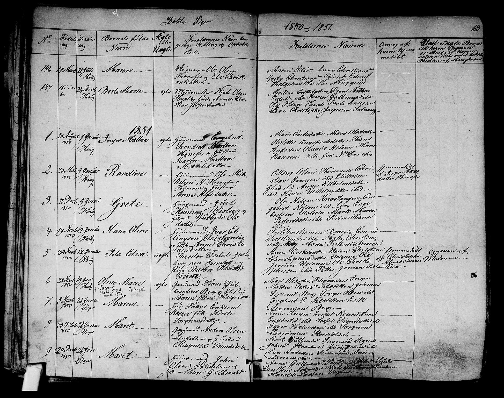 Norderhov kirkebøker, SAKO/A-237/F/Fa/L0011: Parish register (official) no. 11, 1847-1856, p. 63