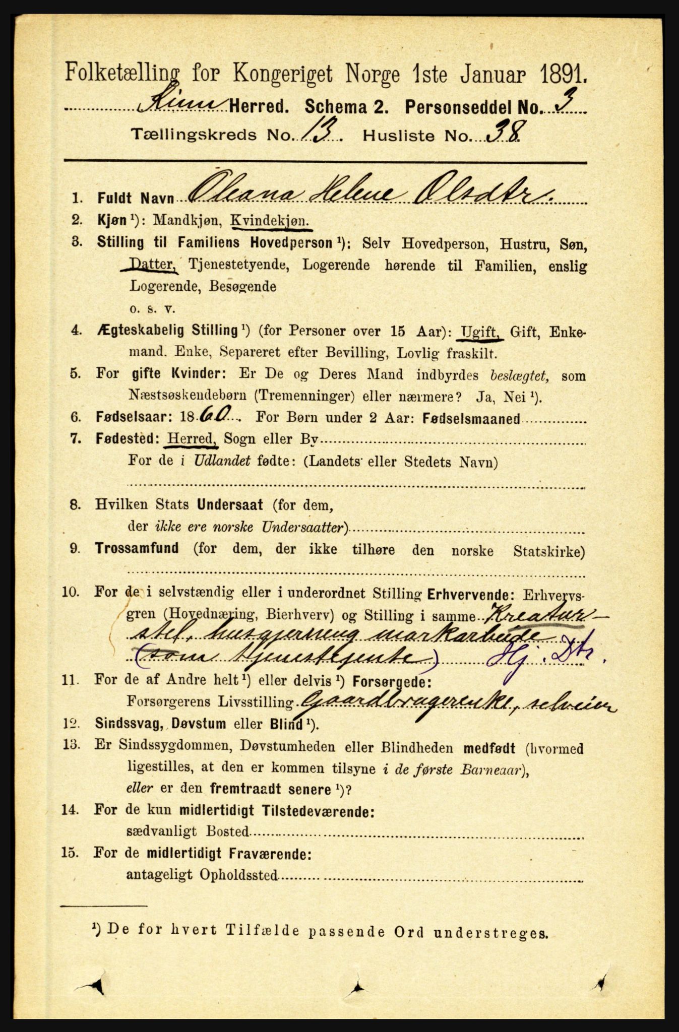 RA, 1891 census for 1437 Kinn, 1891, p. 5318