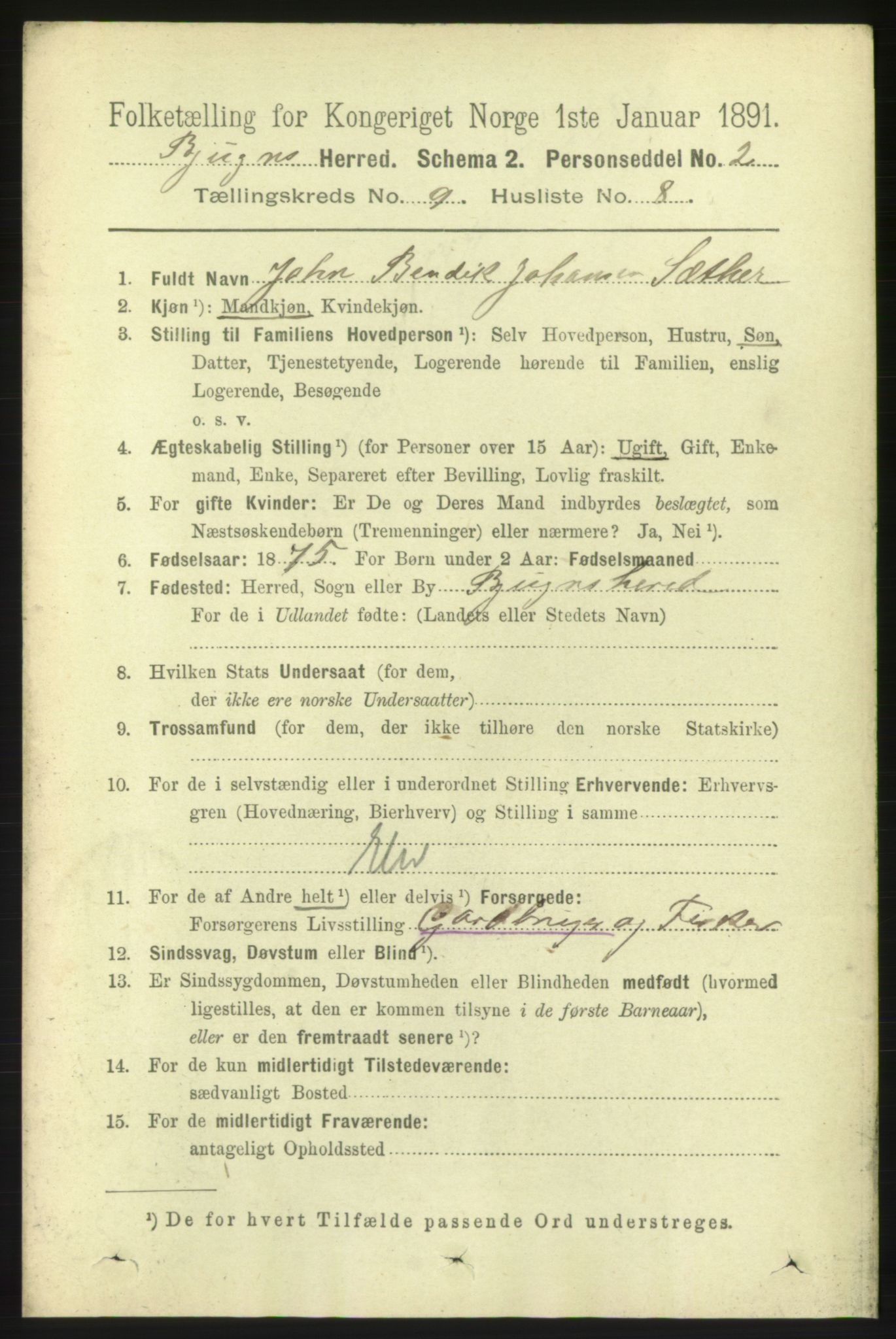 RA, 1891 census for 1627 Bjugn, 1891, p. 2417