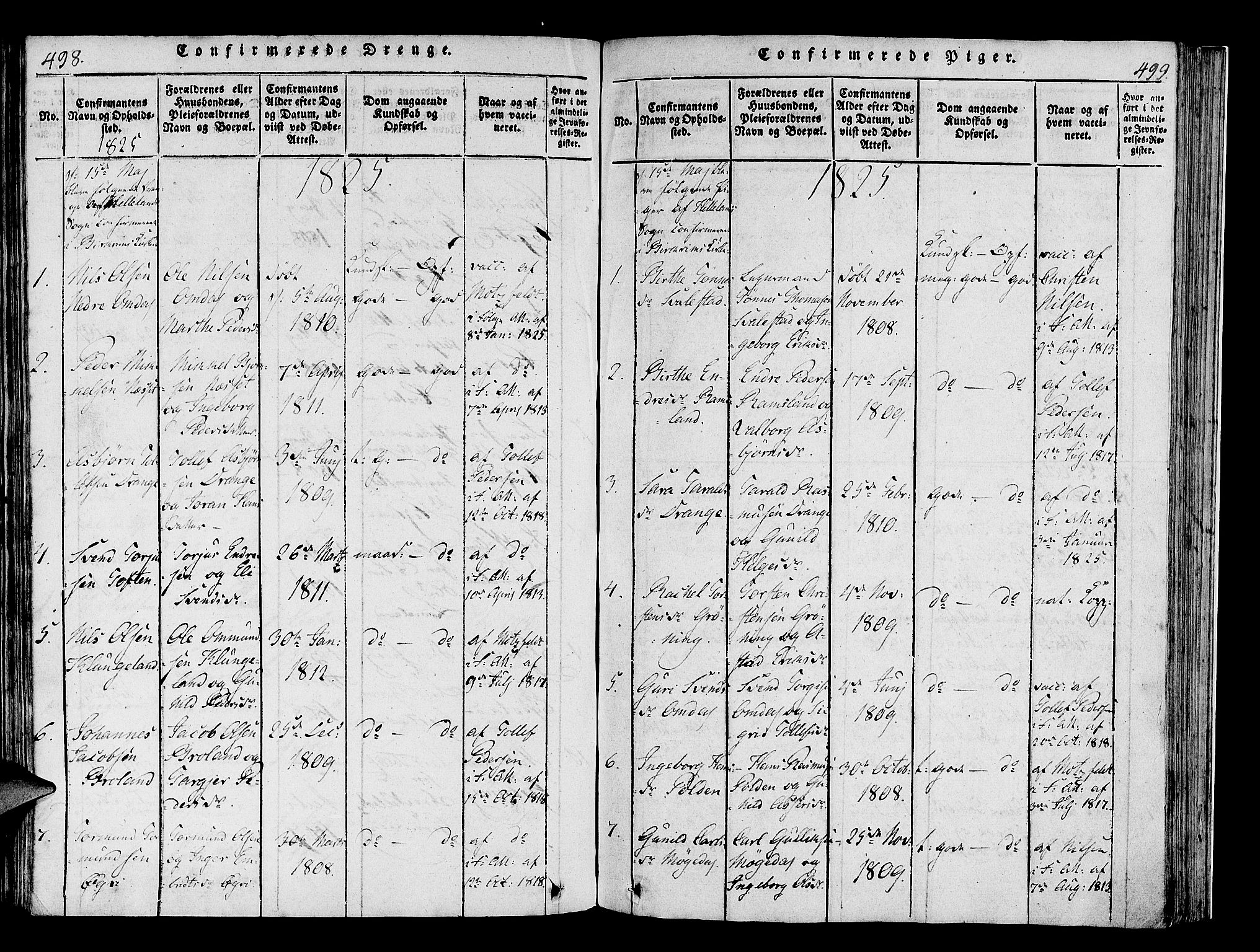 Helleland sokneprestkontor, SAST/A-101810: Parish register (official) no. A 4, 1815-1834, p. 498-499