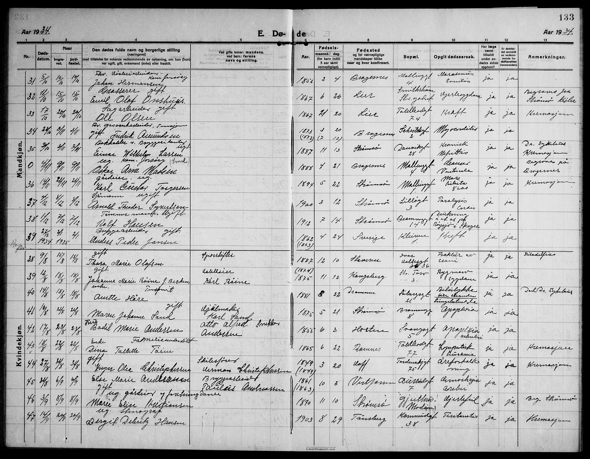 Strømsø kirkebøker, AV/SAKO-A-246/F/Fa/L0028: Parish register (official) no. I 29, 1914-1937, p. 133