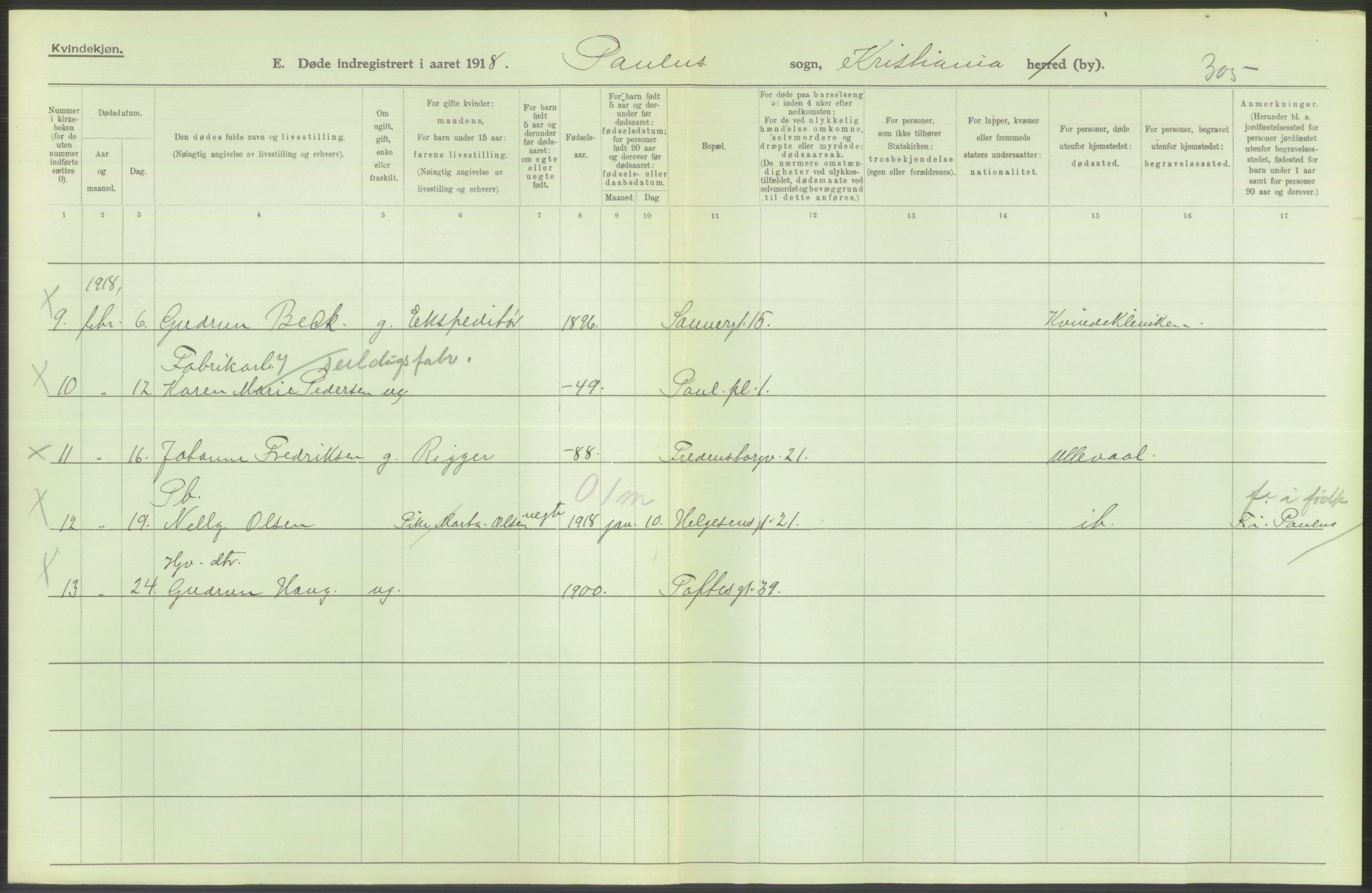 Statistisk sentralbyrå, Sosiodemografiske emner, Befolkning, AV/RA-S-2228/D/Df/Dfb/Dfbh/L0010: Kristiania: Døde, 1918, p. 656