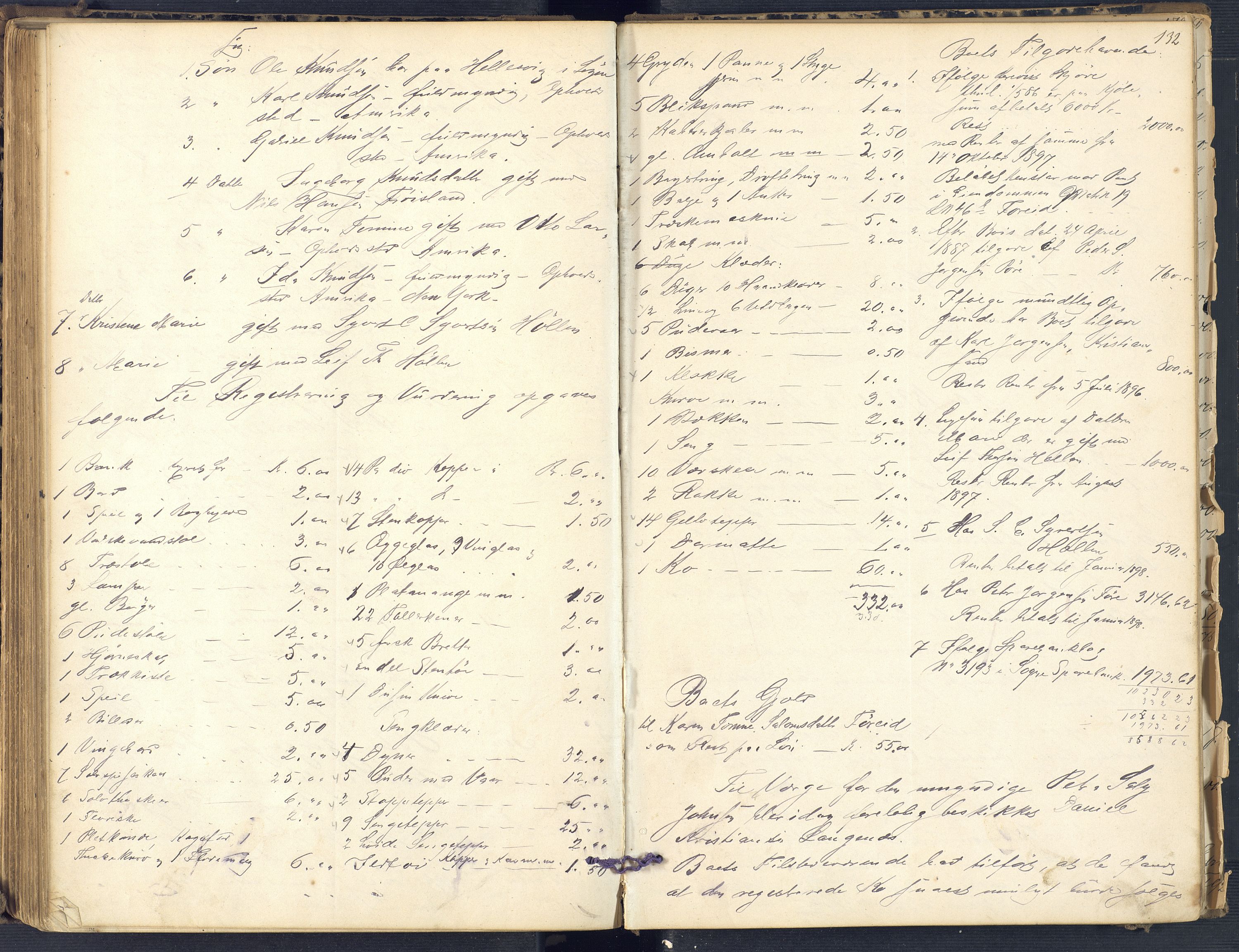 Torridal sorenskriveri, SAK/1221-0012/H/Hc/L0011: Skifteregistreringsprotokoll Søgne og Greipstad lensmannsdistrikt nr. 1, 1883-1903, p. 132