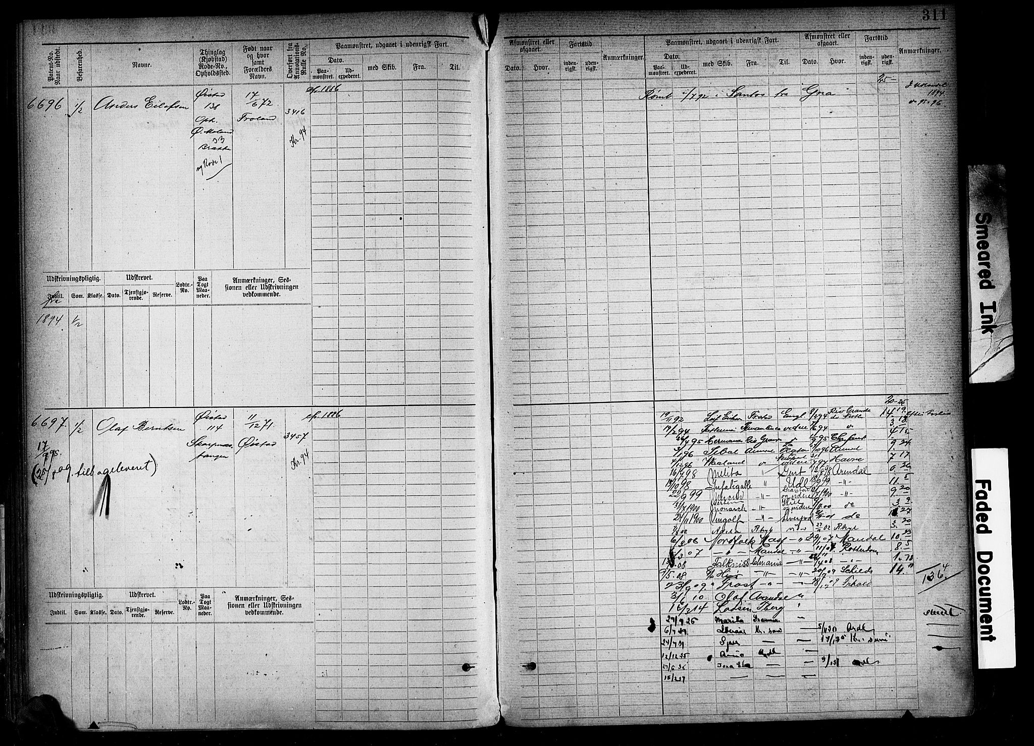 Arendal mønstringskrets, AV/SAK-2031-0012/F/Fb/L0018: Hovedrulle A nr 6077-6849, S-16, 1892-1894, p. 311