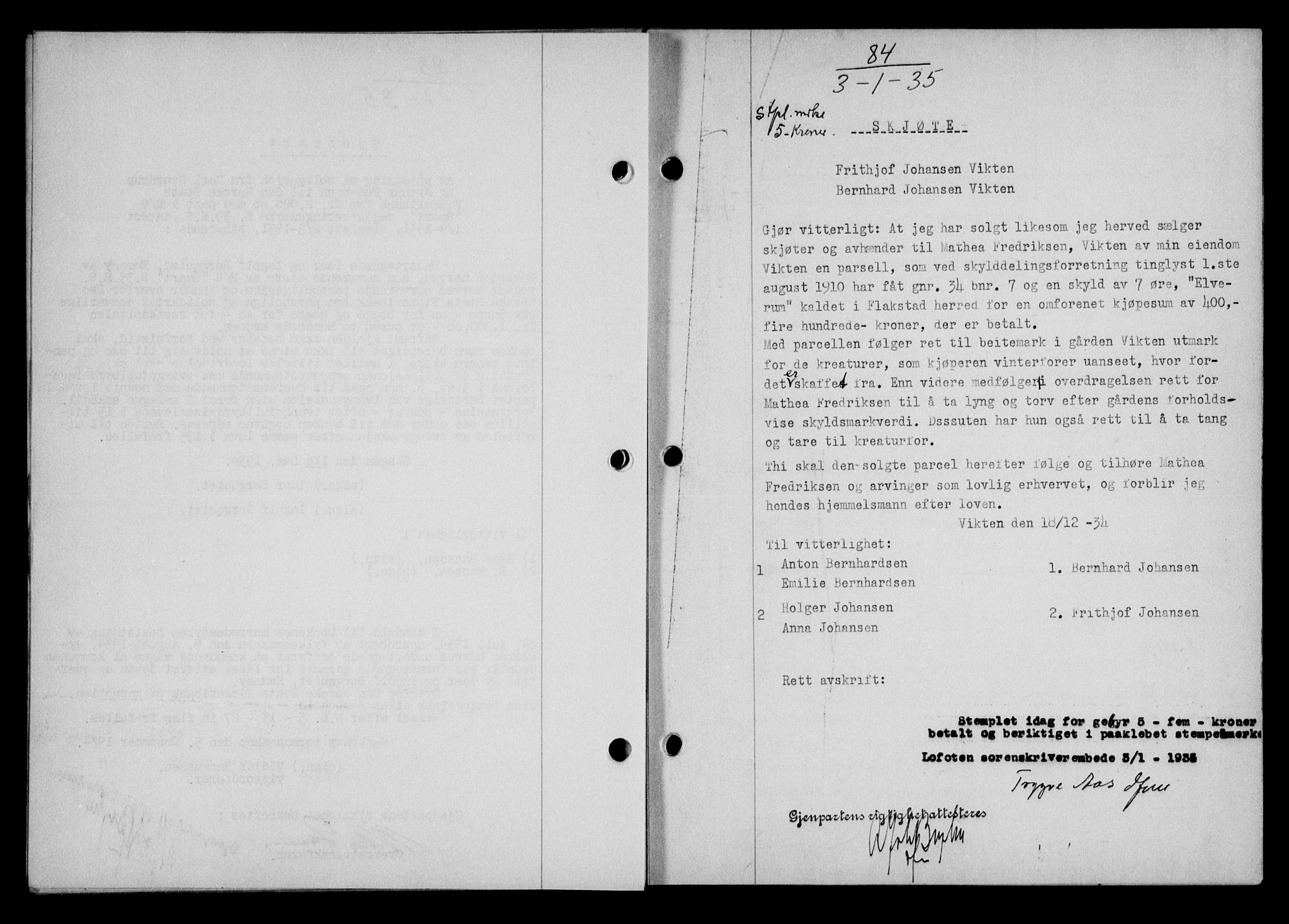 Lofoten sorenskriveri, AV/SAT-A-0017/1/2/2C/L0031b: Mortgage book no. 31b, 1935-1935, Deed date: 03.01.1935