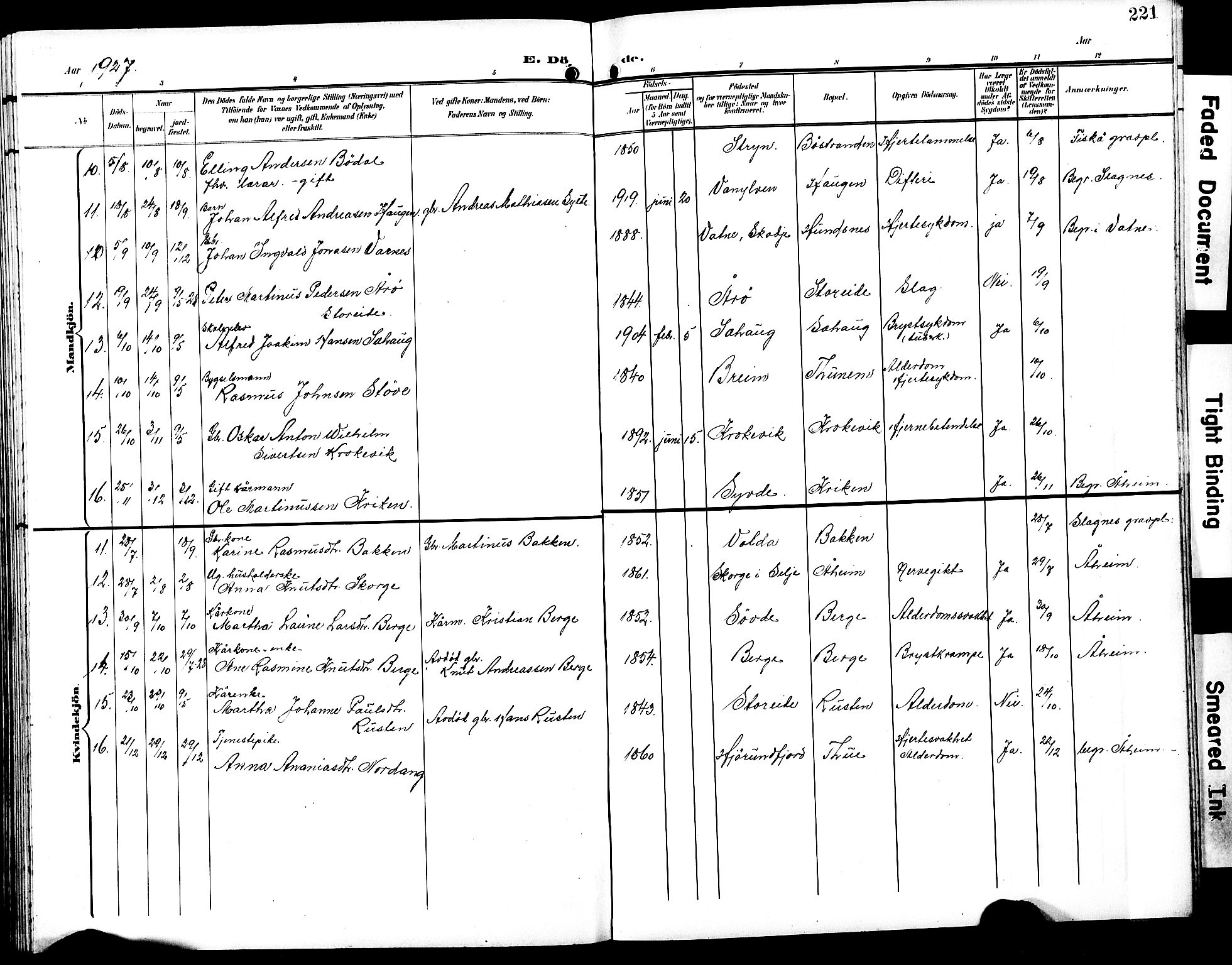 Ministerialprotokoller, klokkerbøker og fødselsregistre - Møre og Romsdal, SAT/A-1454/501/L0018: Parish register (copy) no. 501C04, 1902-1930, p. 221