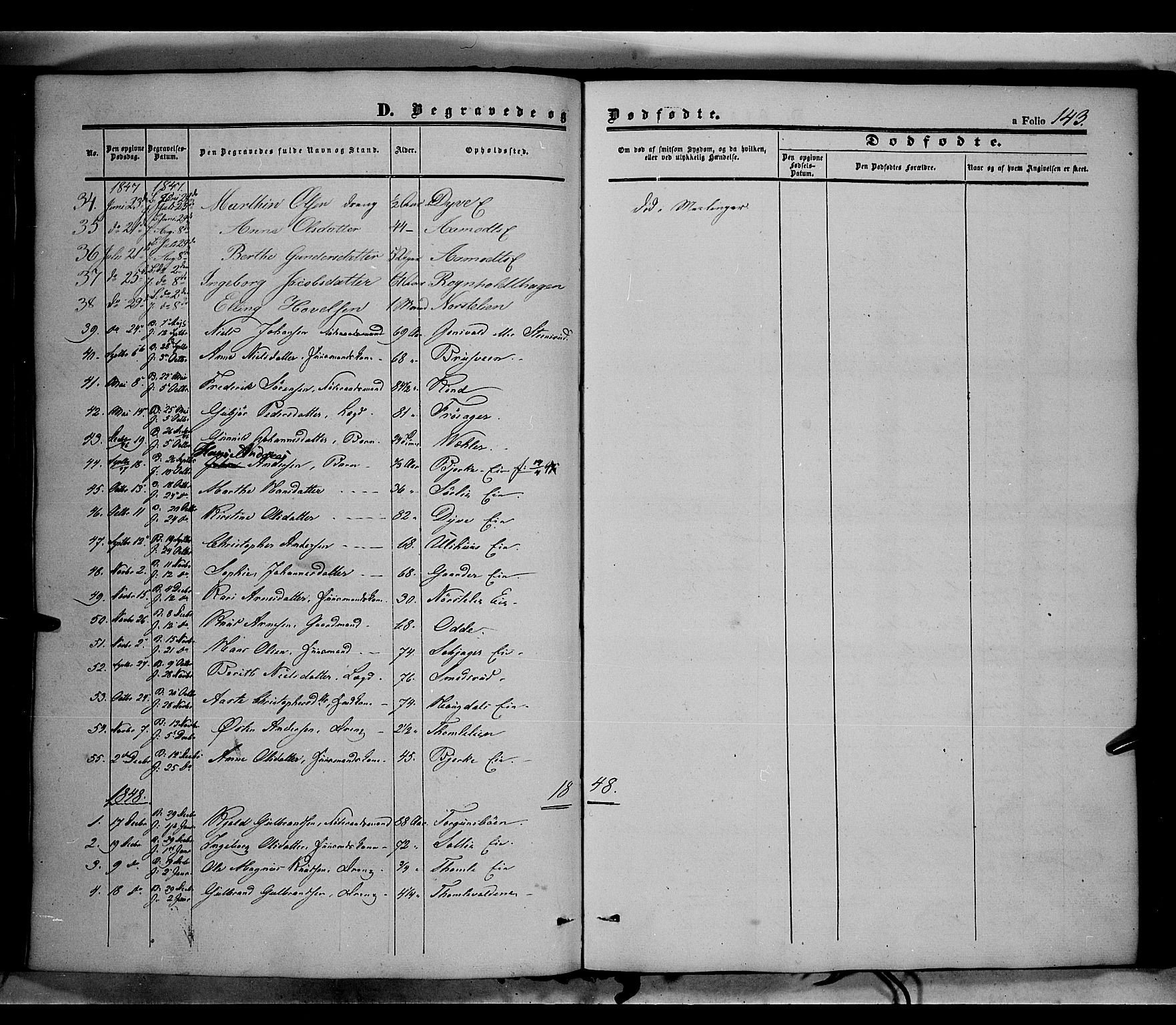 Land prestekontor, SAH/PREST-120/H/Ha/Haa/L0010: Parish register (official) no. 10, 1847-1859, p. 143