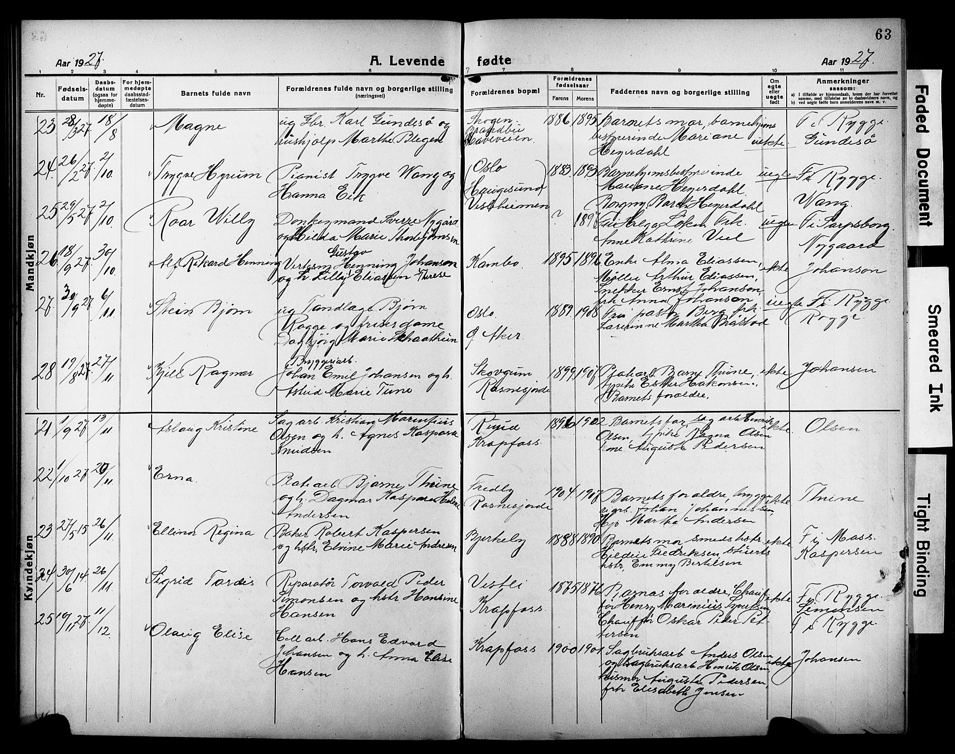 Moss prestekontor Kirkebøker, AV/SAO-A-2003/G/Gb/L0004: Parish register (copy) no. II 4, 1920-1932, p. 63