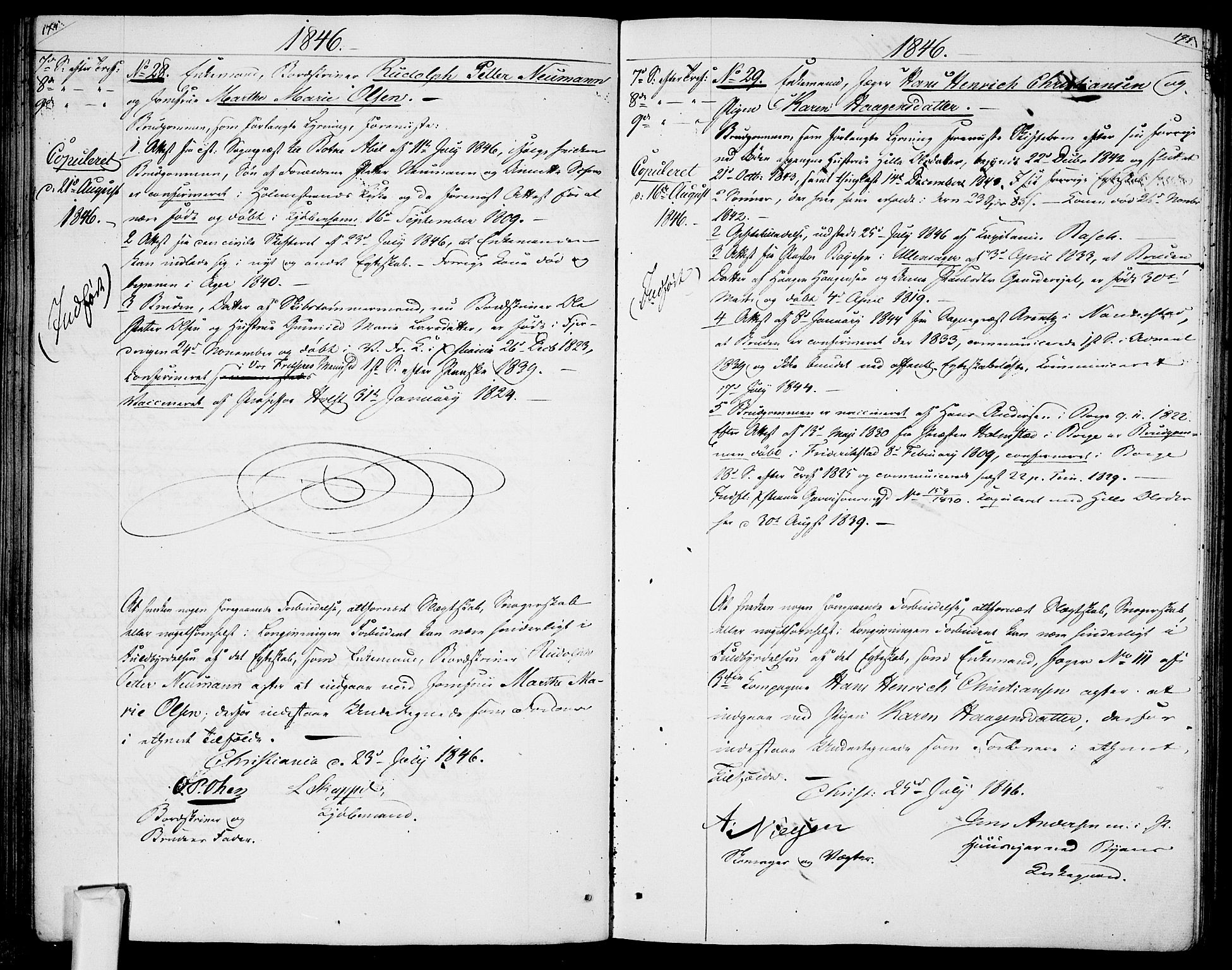 Garnisonsmenigheten Kirkebøker, AV/SAO-A-10846/H/Ha/L0005: Banns register no. I 5, 1844-1856, p. 174-175